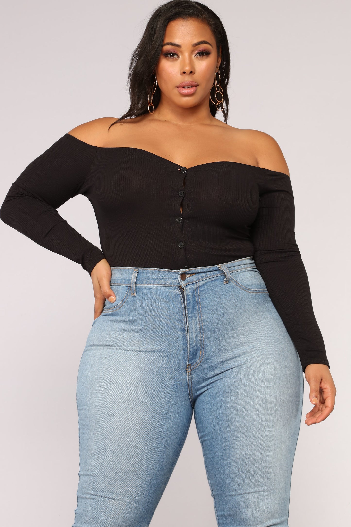 Fool In Love Off Shoulder Bodysuit - Black