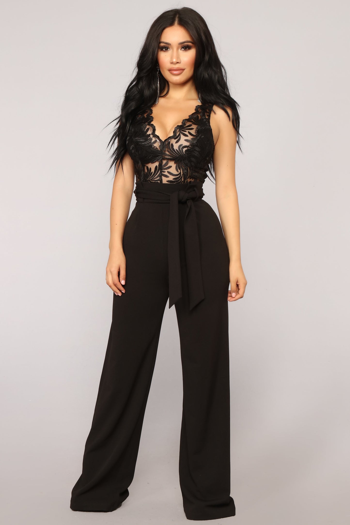 Hotel Bar Paperbag Waist Jumpsuit - Black/Black