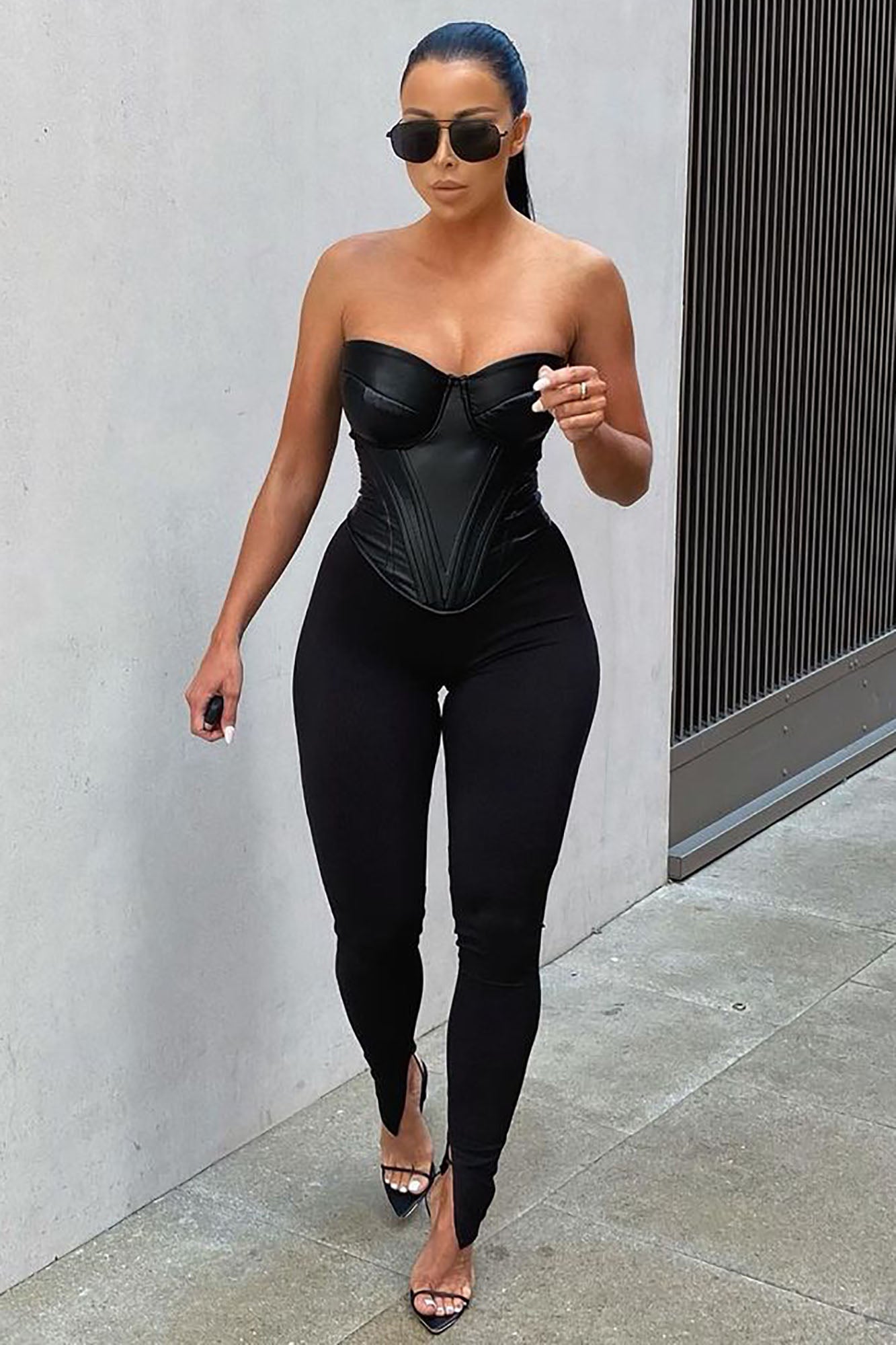 Bae For Tonight Faux Leather Corset Top - Black