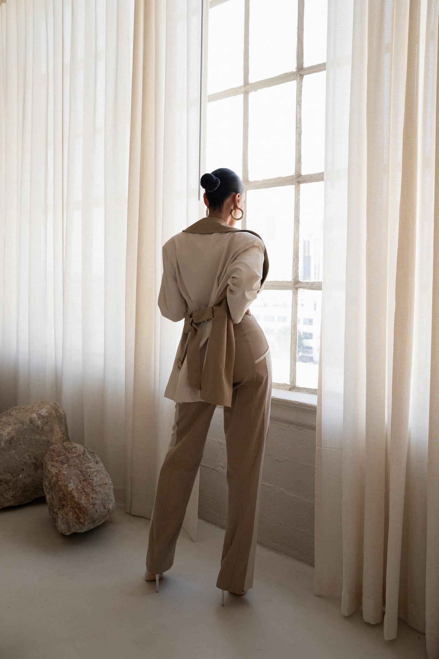 Ivory Color Block Summit Belted Jacket