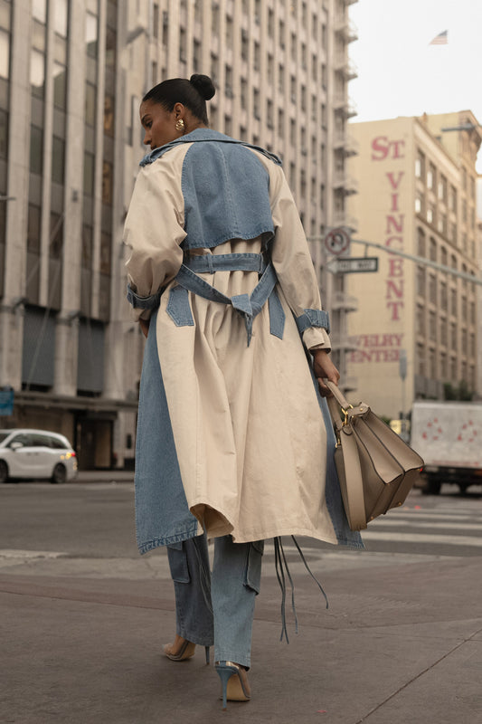 Light Wash Denim Leighton Belted Contrast Coat