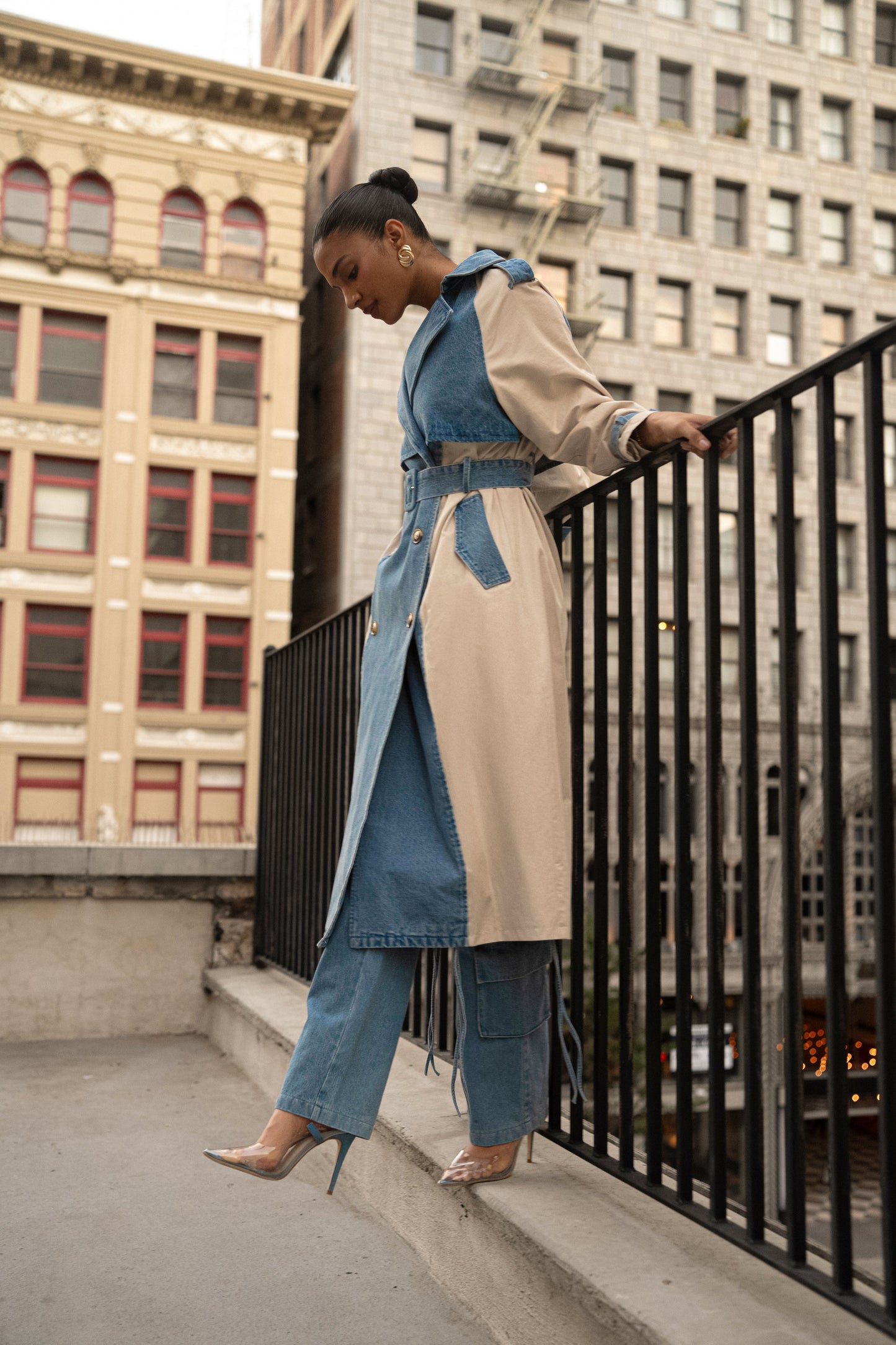 Light Wash Denim Leighton Belted Contrast Coat