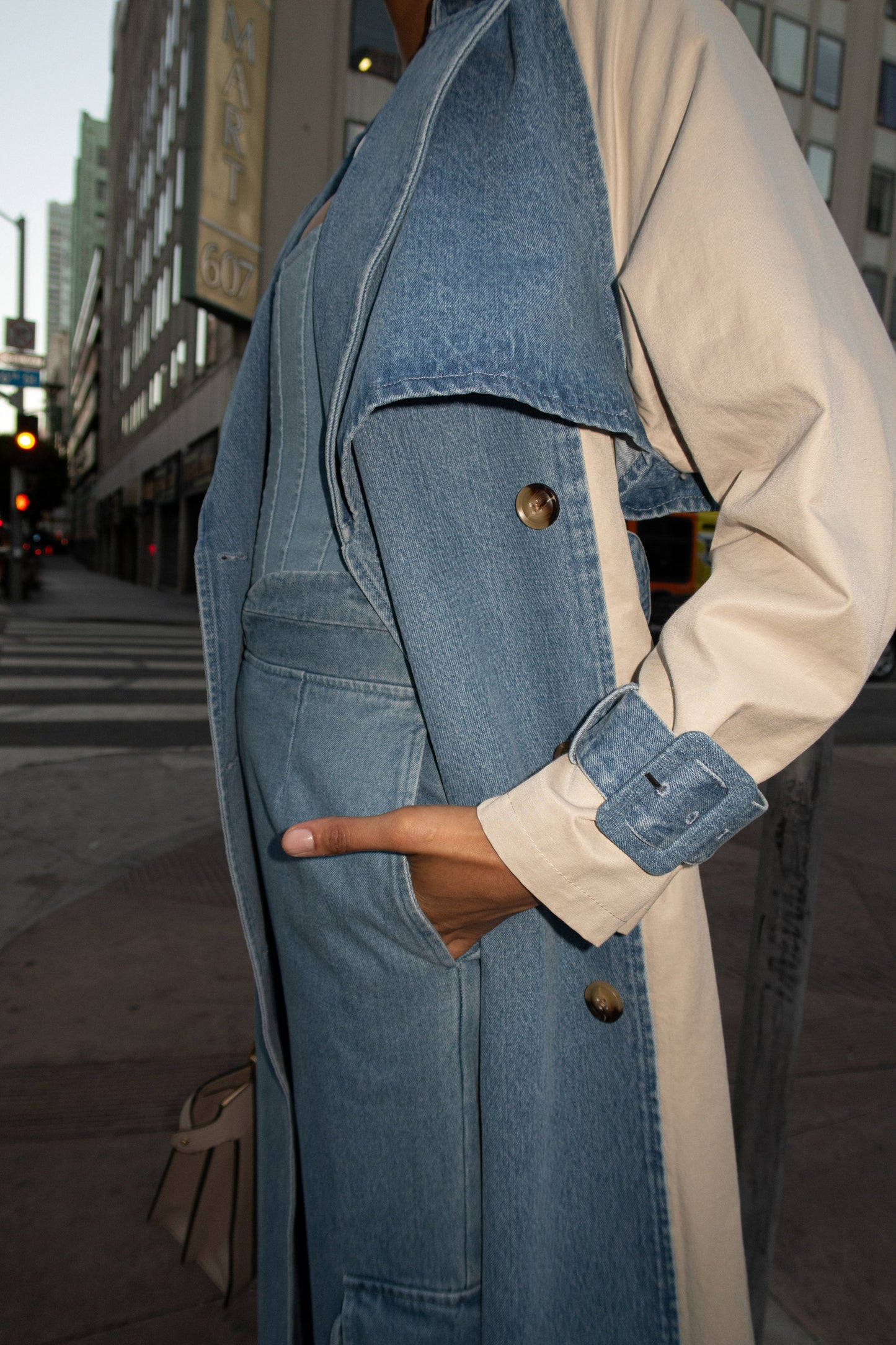 Light Wash Denim Leighton Belted Contrast Coat