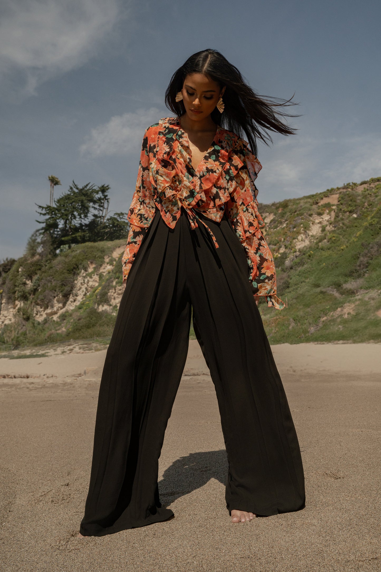 Black Floral Yvanna Ruffle Top