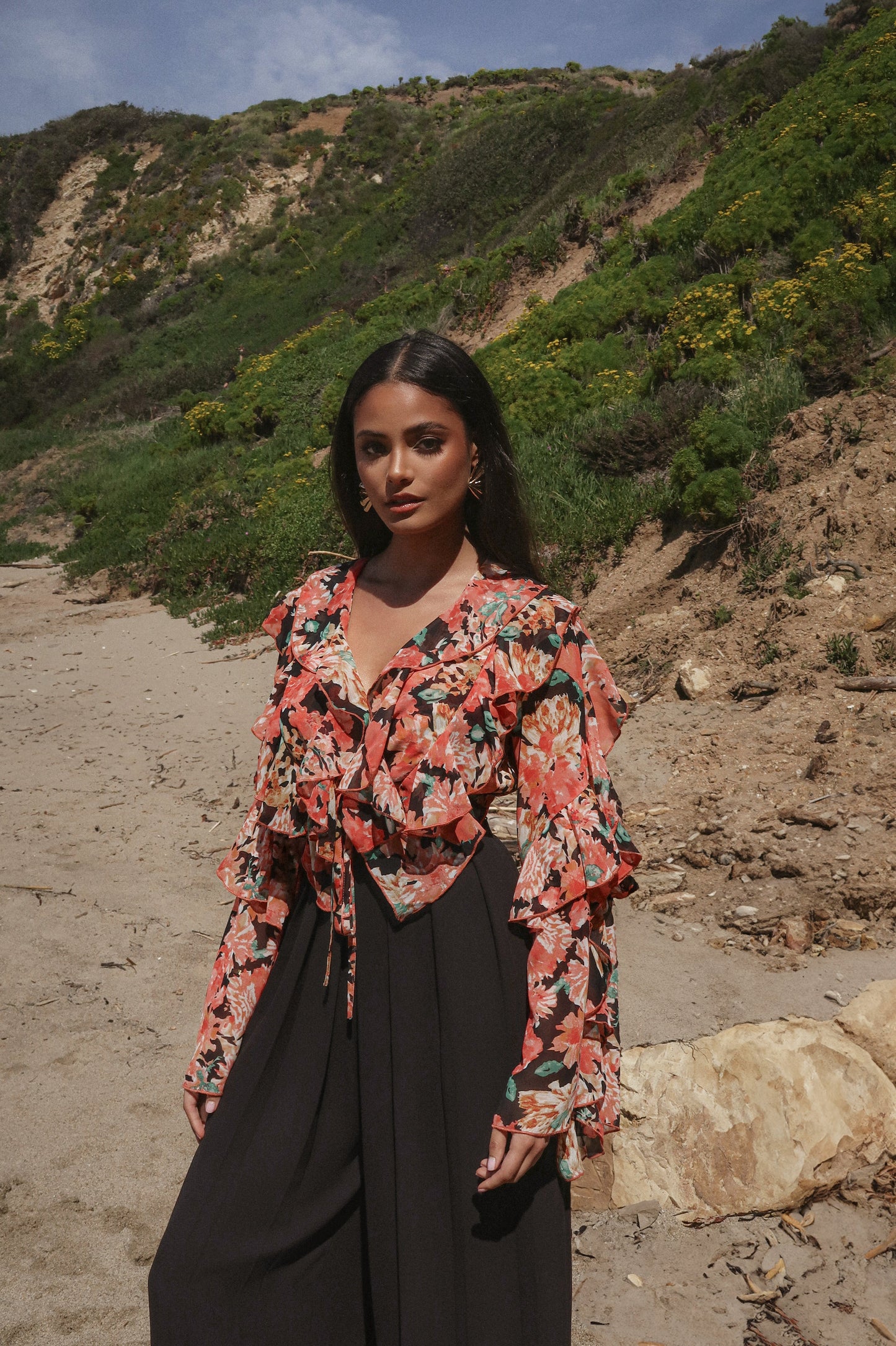 Black Floral Yvanna Ruffle Top