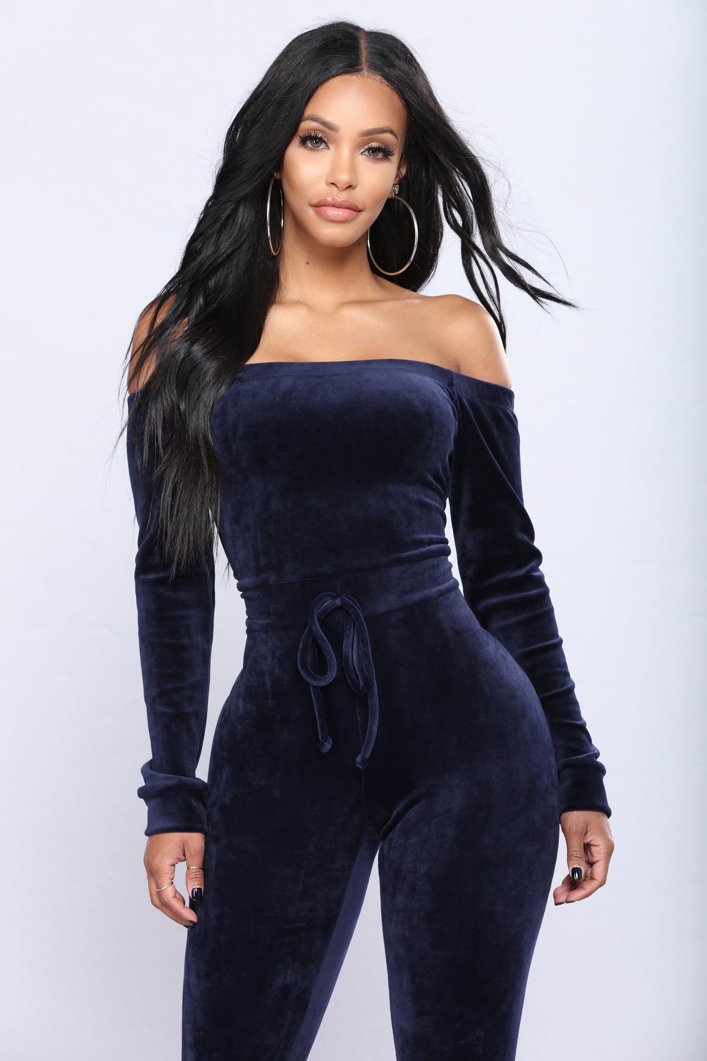 Need A Hug Velour Jumpsuit - Navy