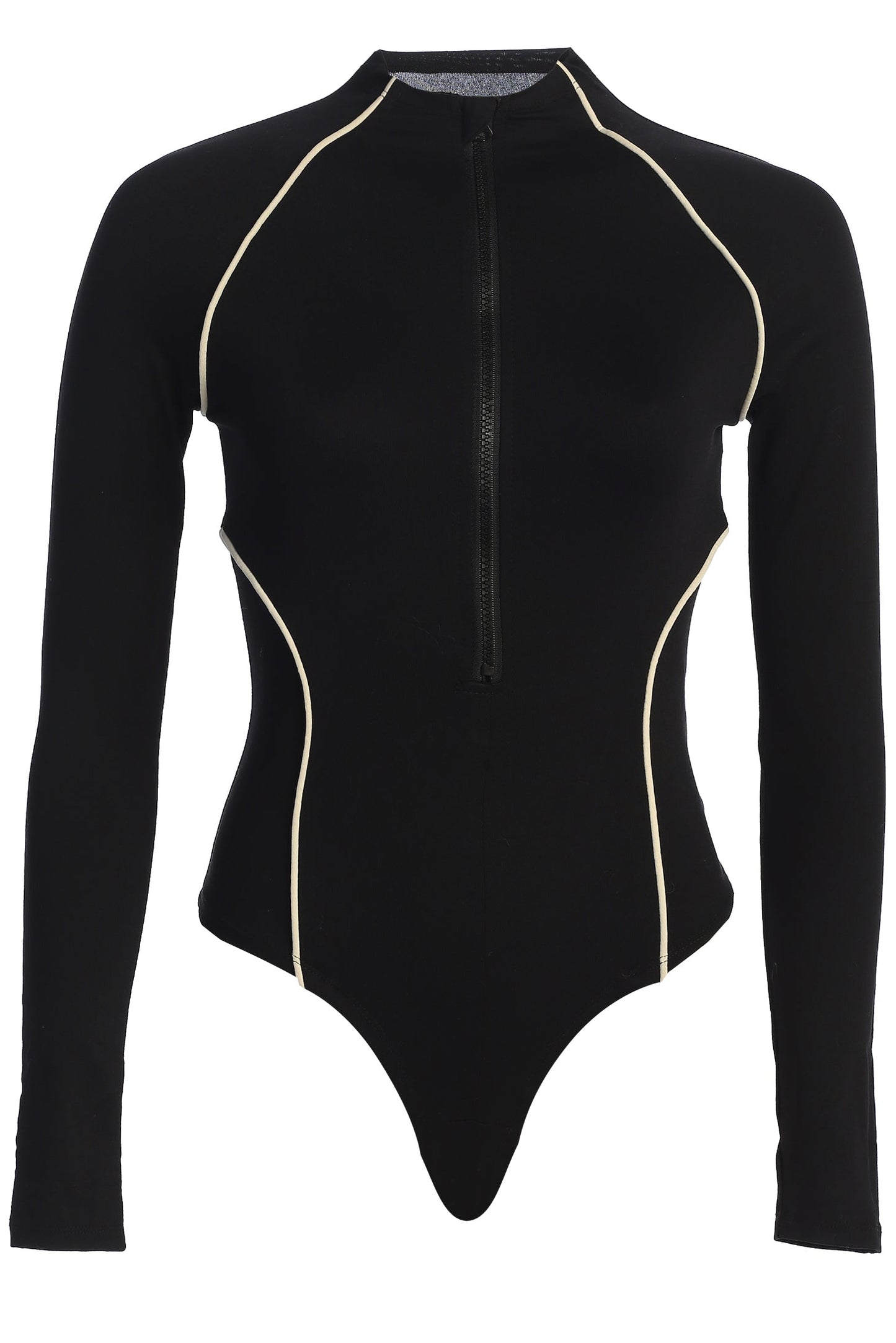 Black Rise Up Zip Front Bodysuit