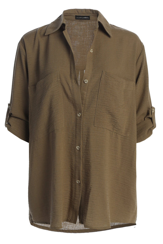 Olive By The Coast Crinkled Button Up