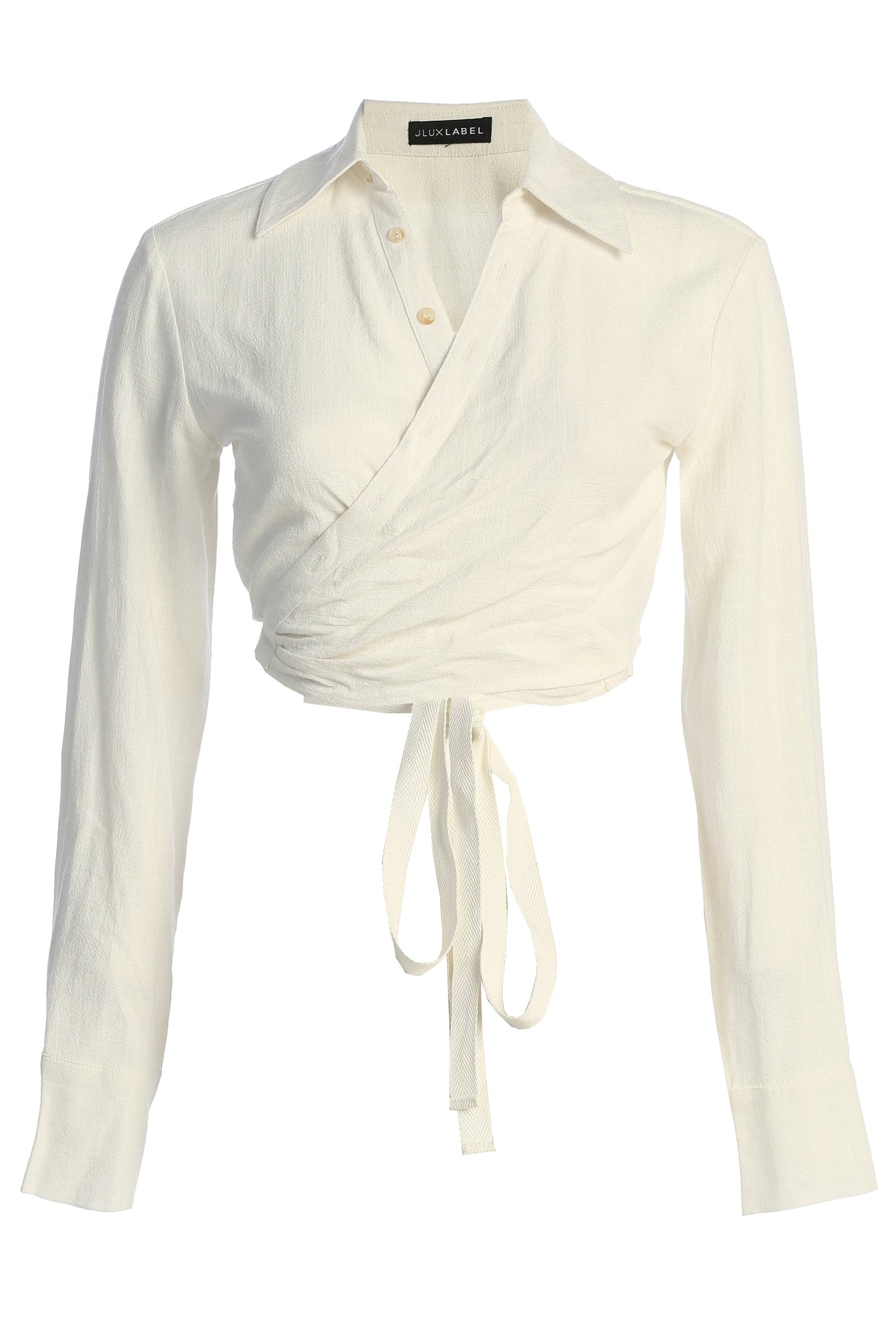 White Drift Away Linen Wrap Top