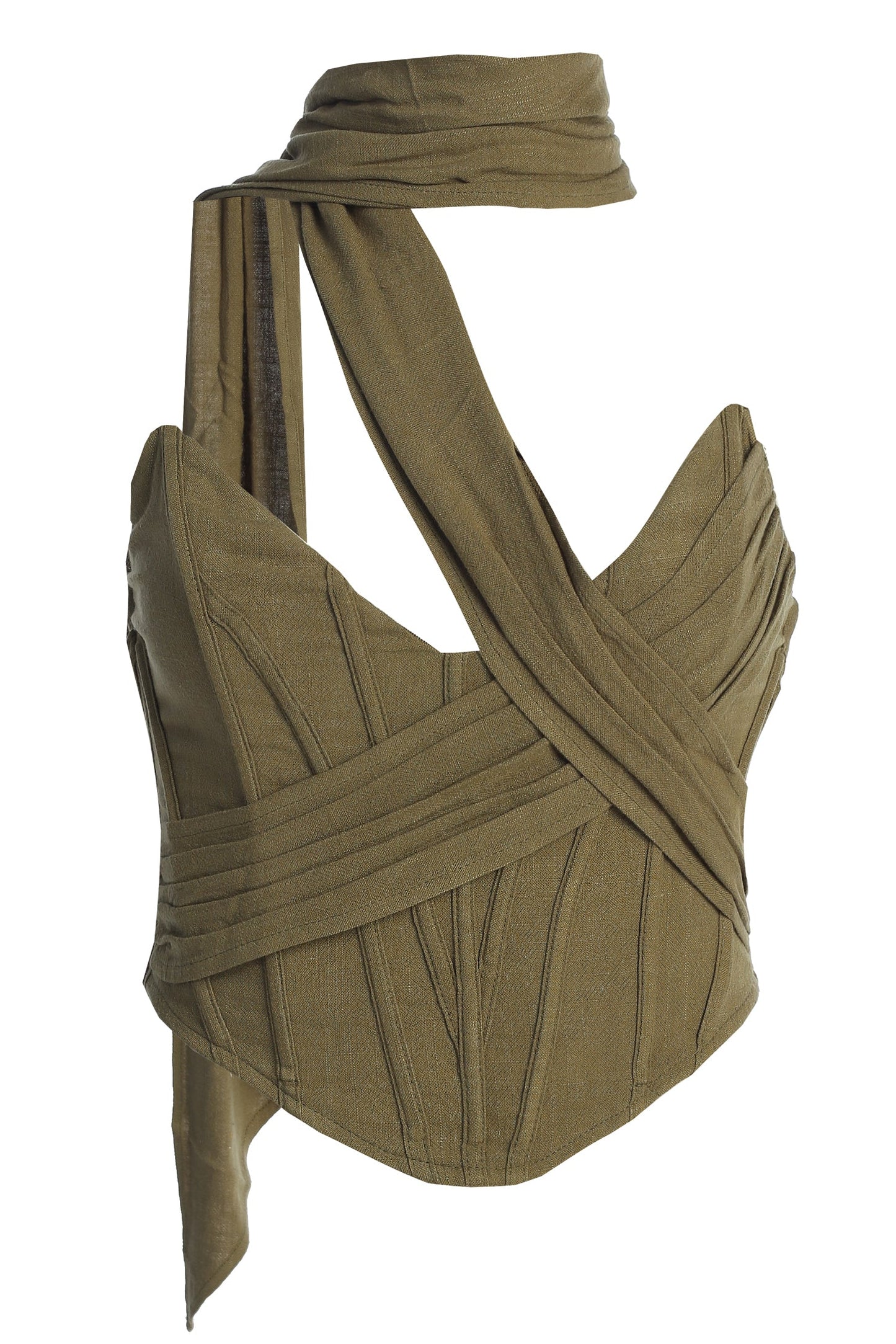 Olive Coastal Bliss Linen Bustier