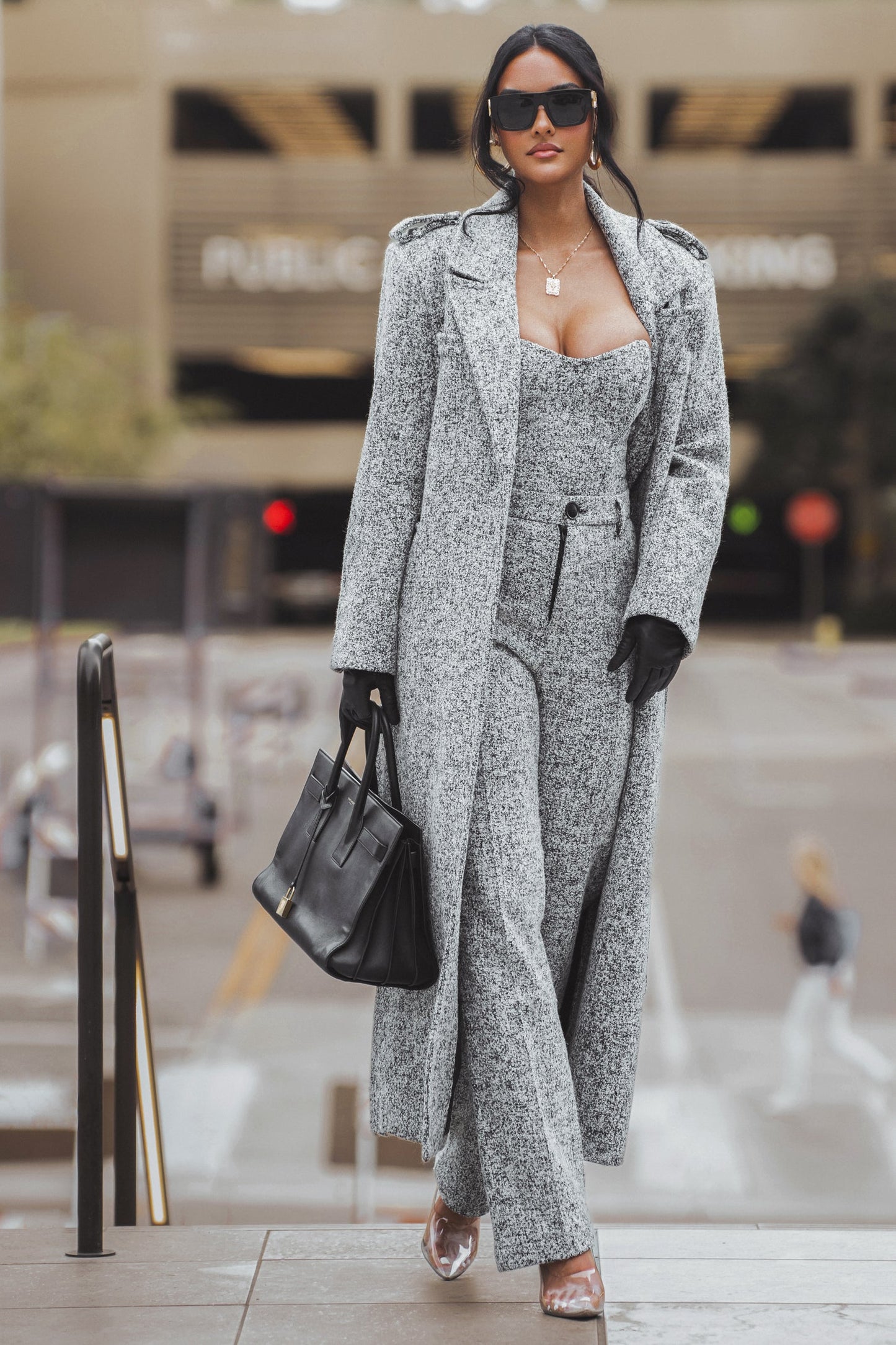 Lt. Grey Savannah Belted Tweed Coat