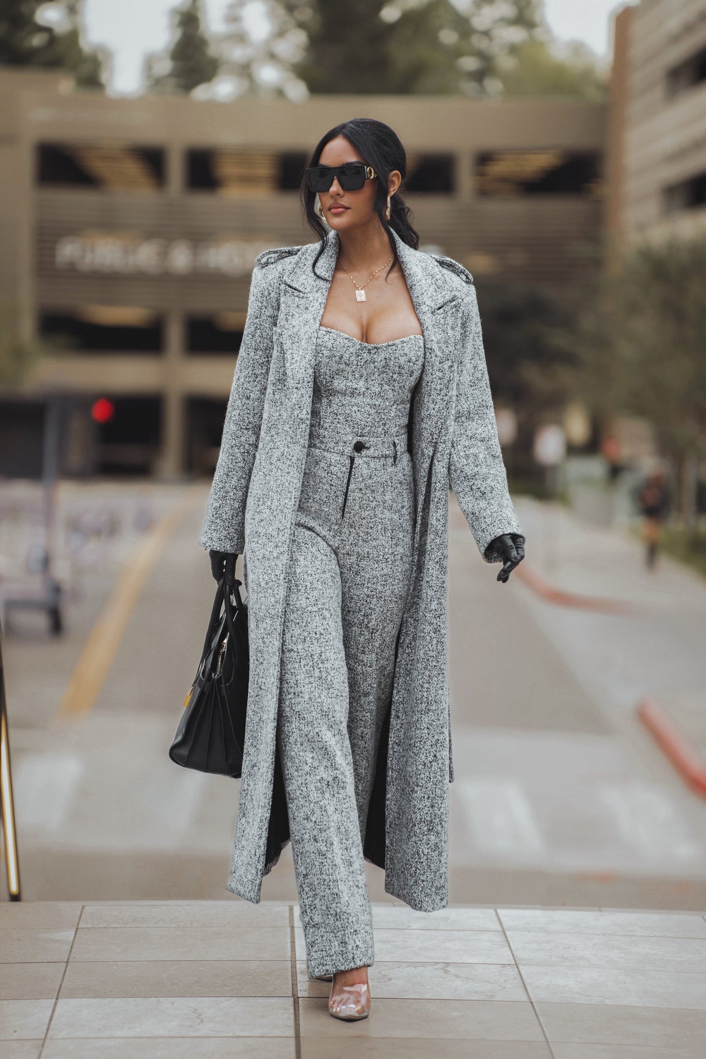 Lt. Grey Savannah Belted Tweed Coat