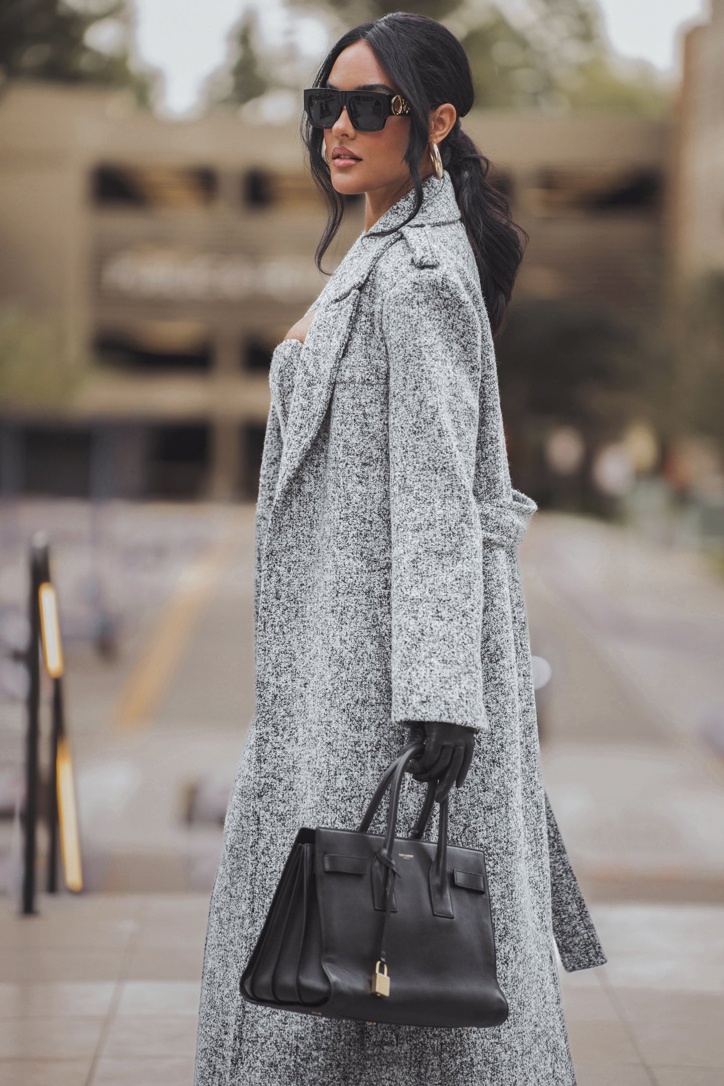 Lt. Grey Savannah Belted Tweed Coat