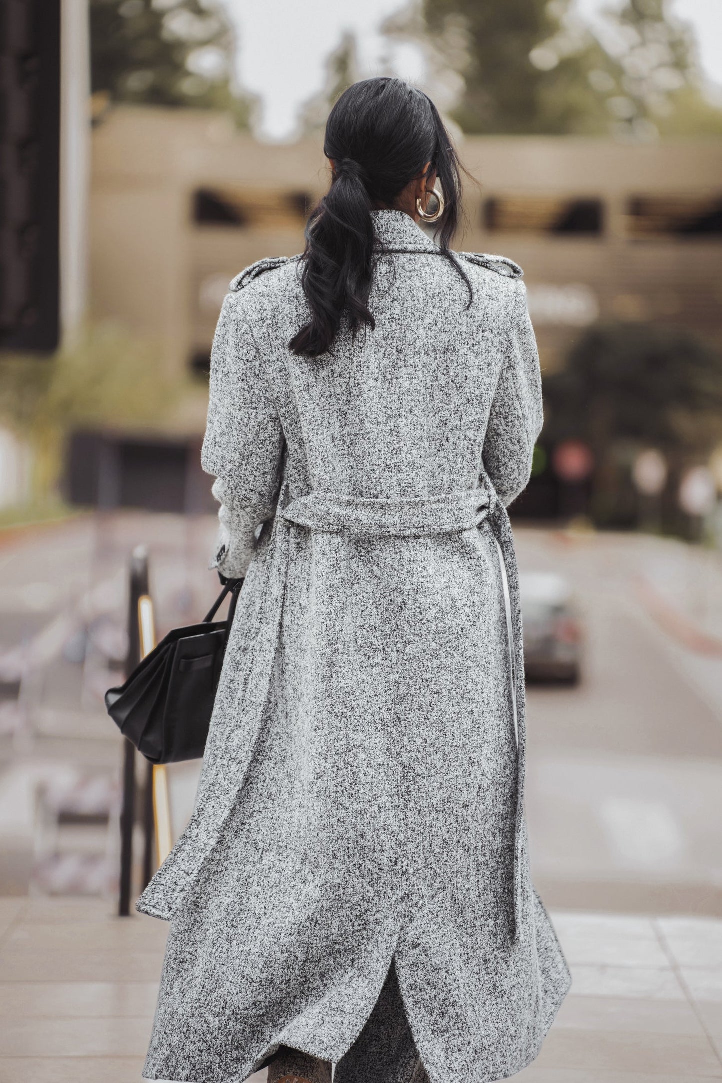 Lt. Grey Savannah Belted Tweed Coat