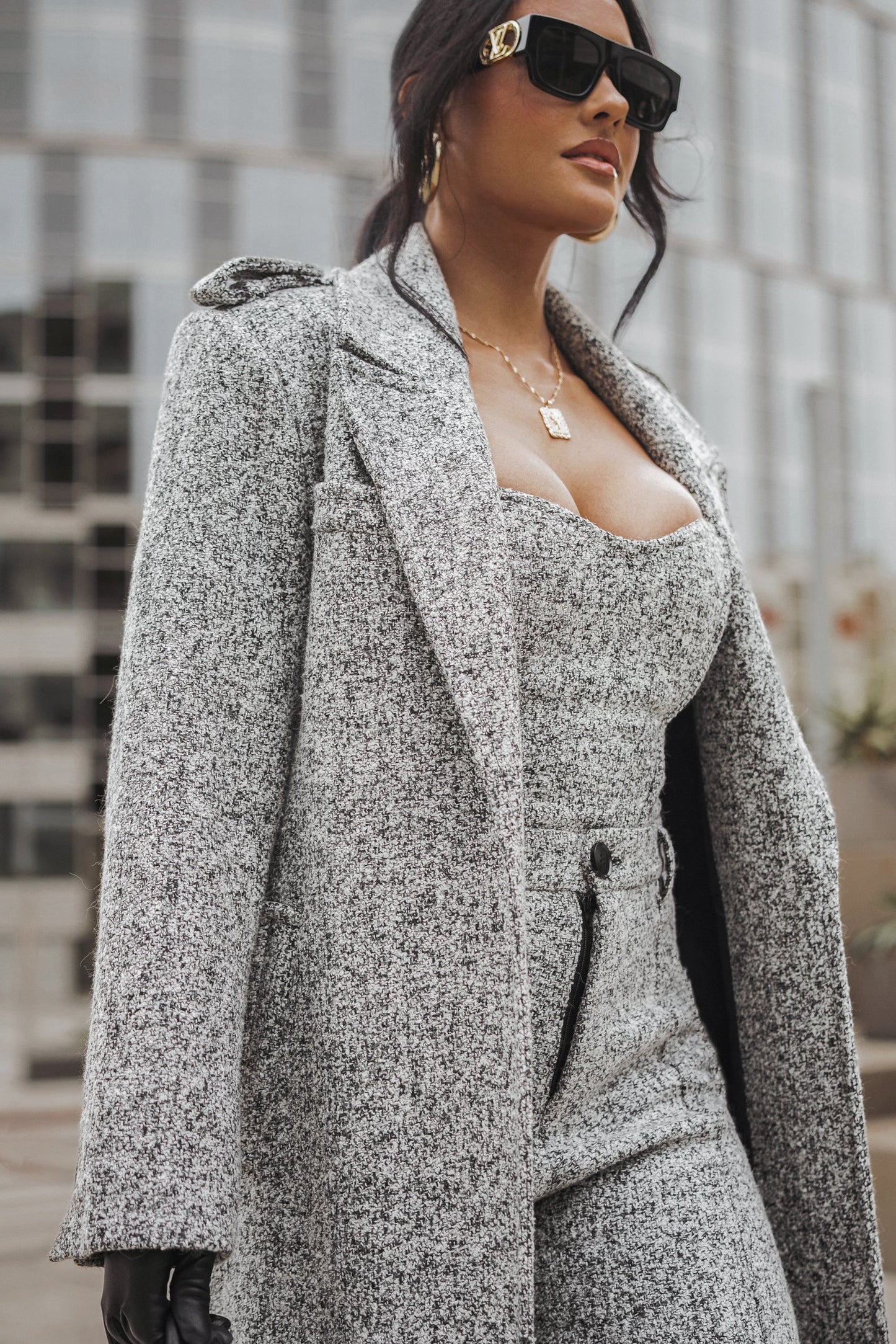 Lt. Grey Savannah Belted Tweed Coat