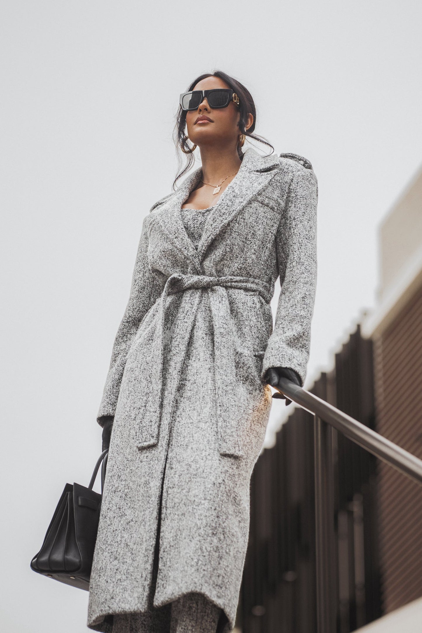 Lt. Grey Savannah Belted Tweed Coat