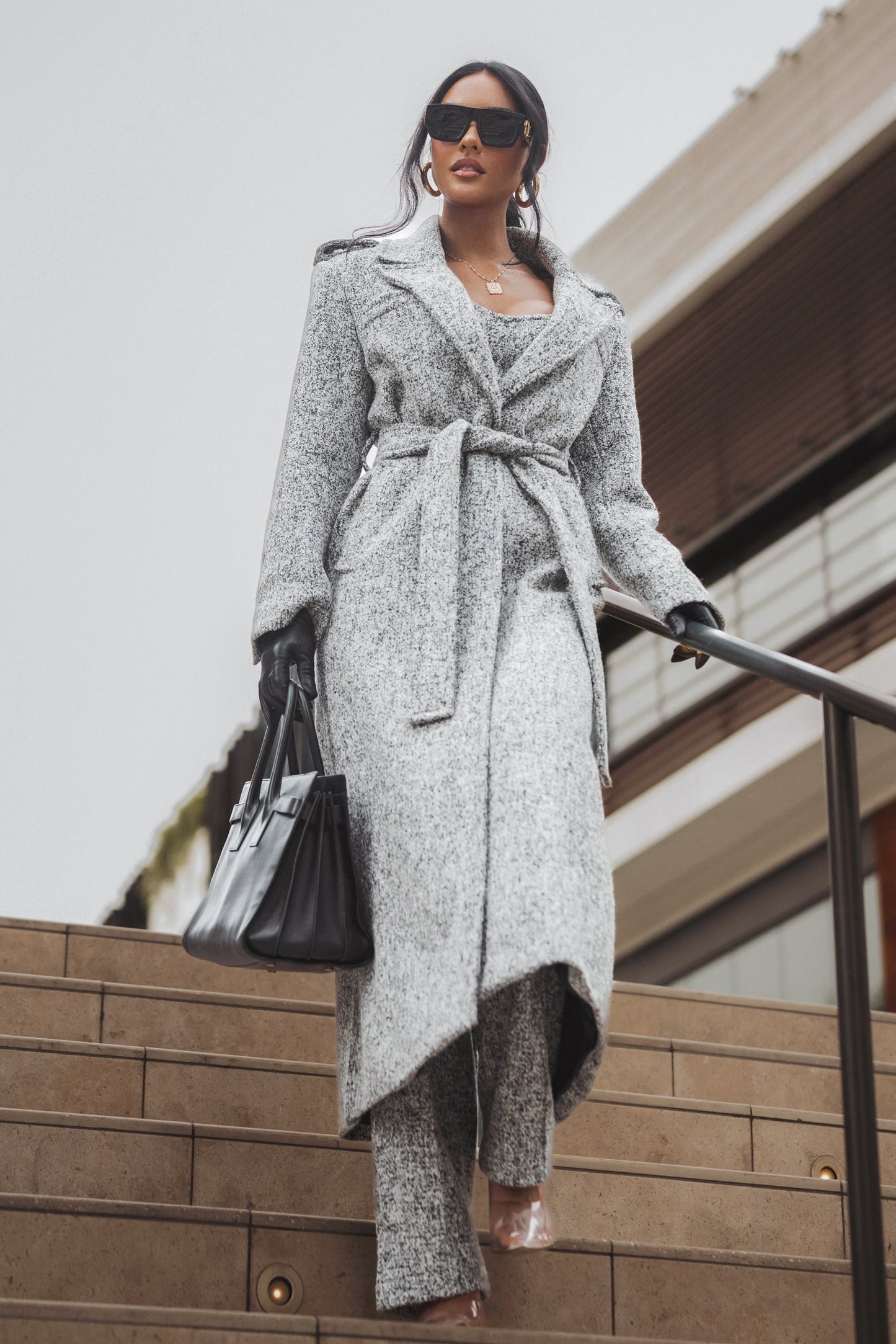 Lt. Grey Savannah Belted Tweed Coat