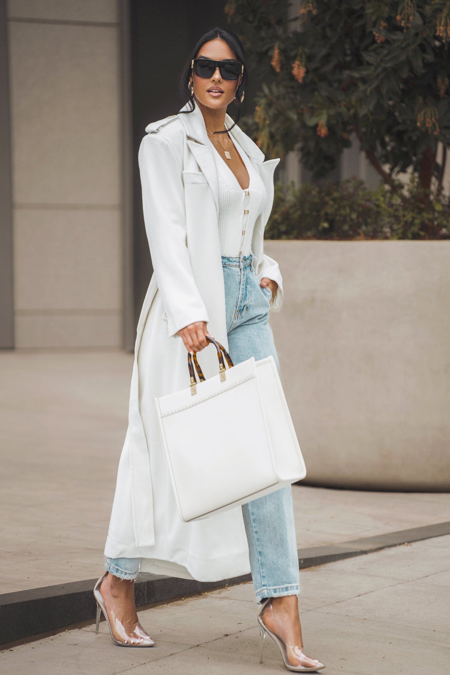 Ivory SAVANNAH BELTED WOVEN COAT