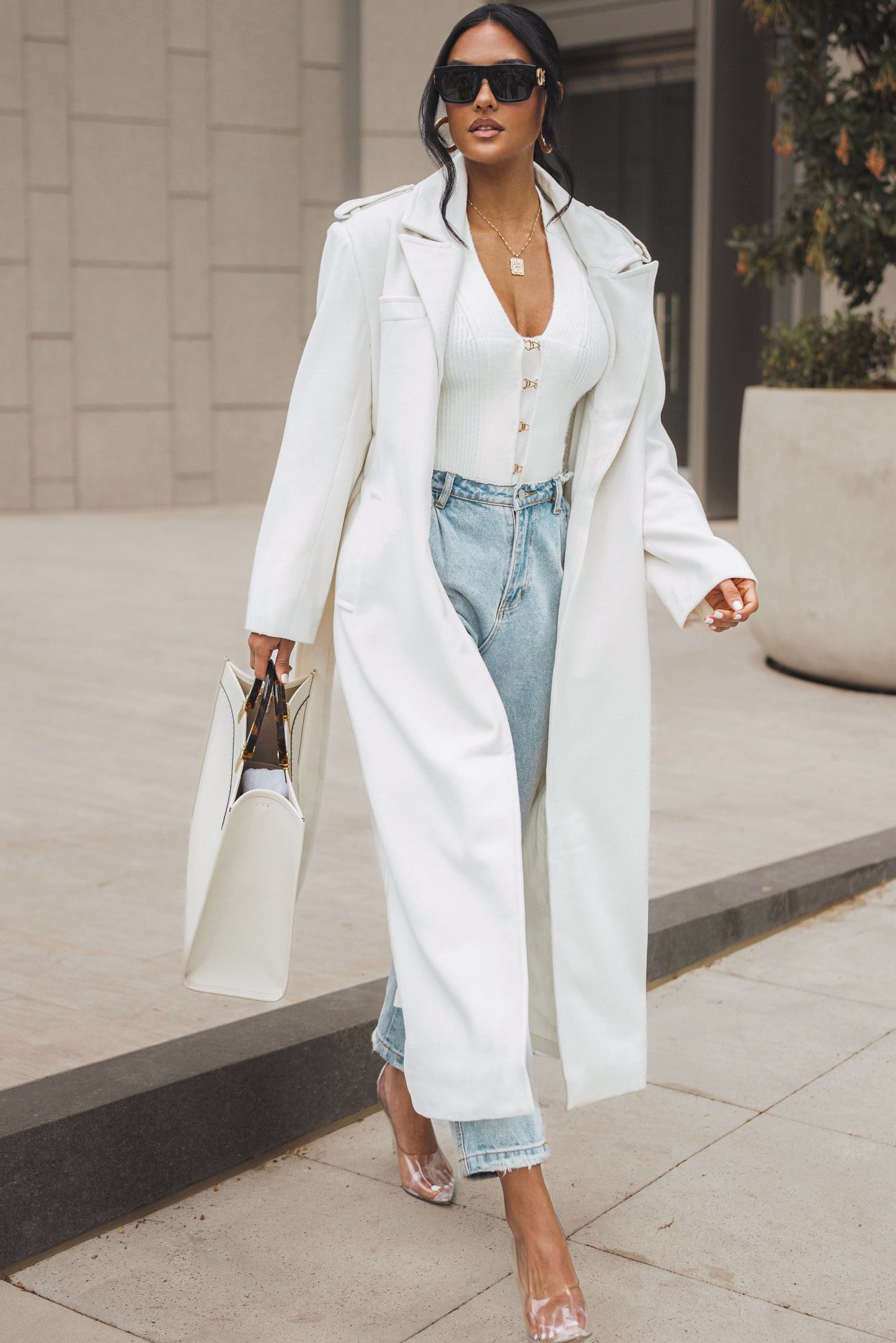 Ivory SAVANNAH BELTED WOVEN COAT