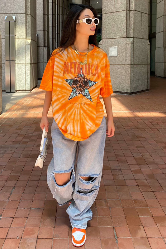 King Nothing Metallica Tie Dye Top - Orange/combo