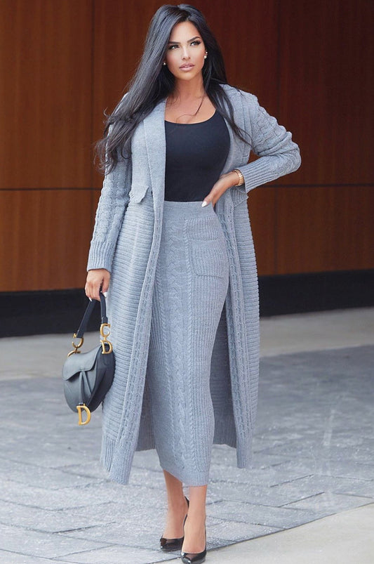 Grey Evana Cable Knit Cardigan