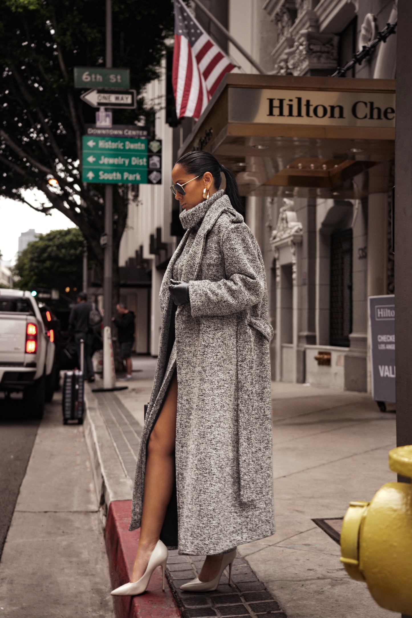 Lt. Grey Savannah Belted Tweed Coat