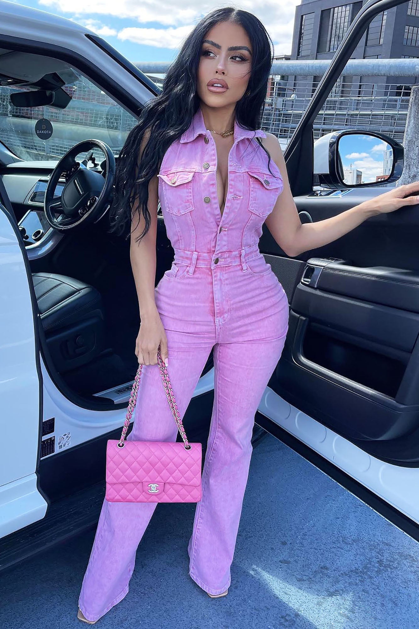 Let's Go Party Denim Jumpsuit - Pink