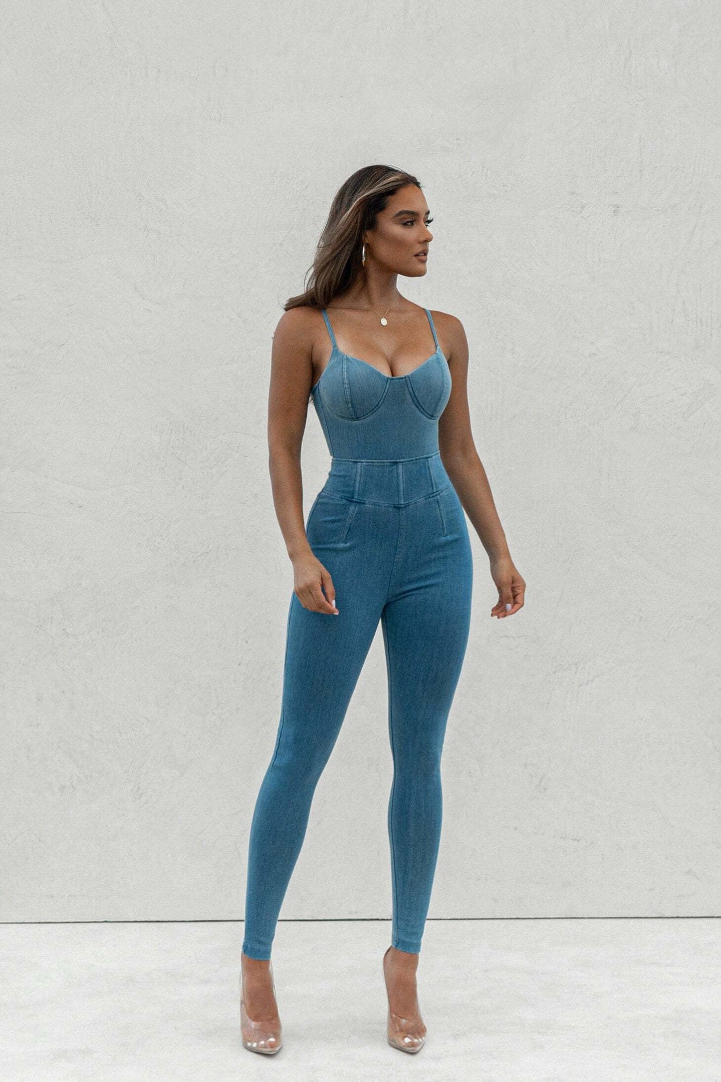 Medium Wash Orion Denim Bustier Bodysuit