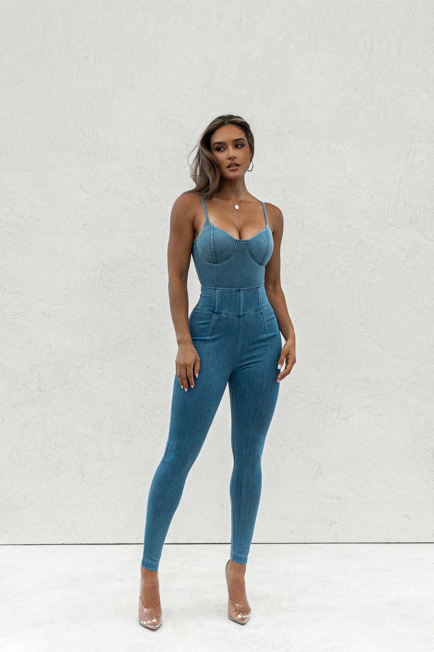 Medium Wash Orion Denim Bustier Bodysuit