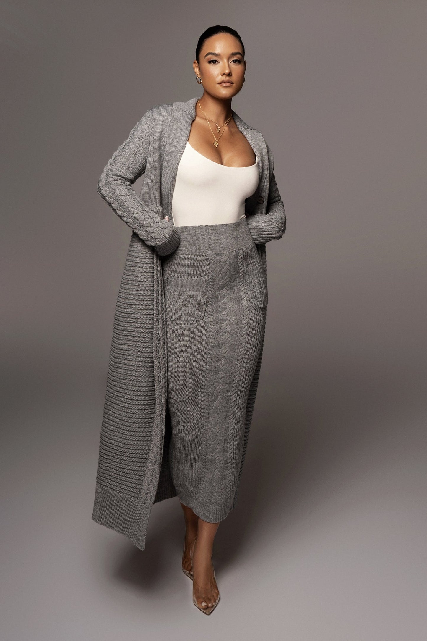 Grey Evana Cable Knit Cardigan