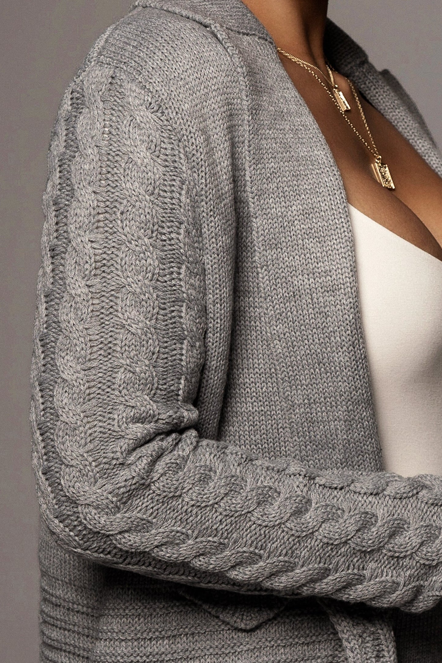 Grey Evana Cable Knit Cardigan