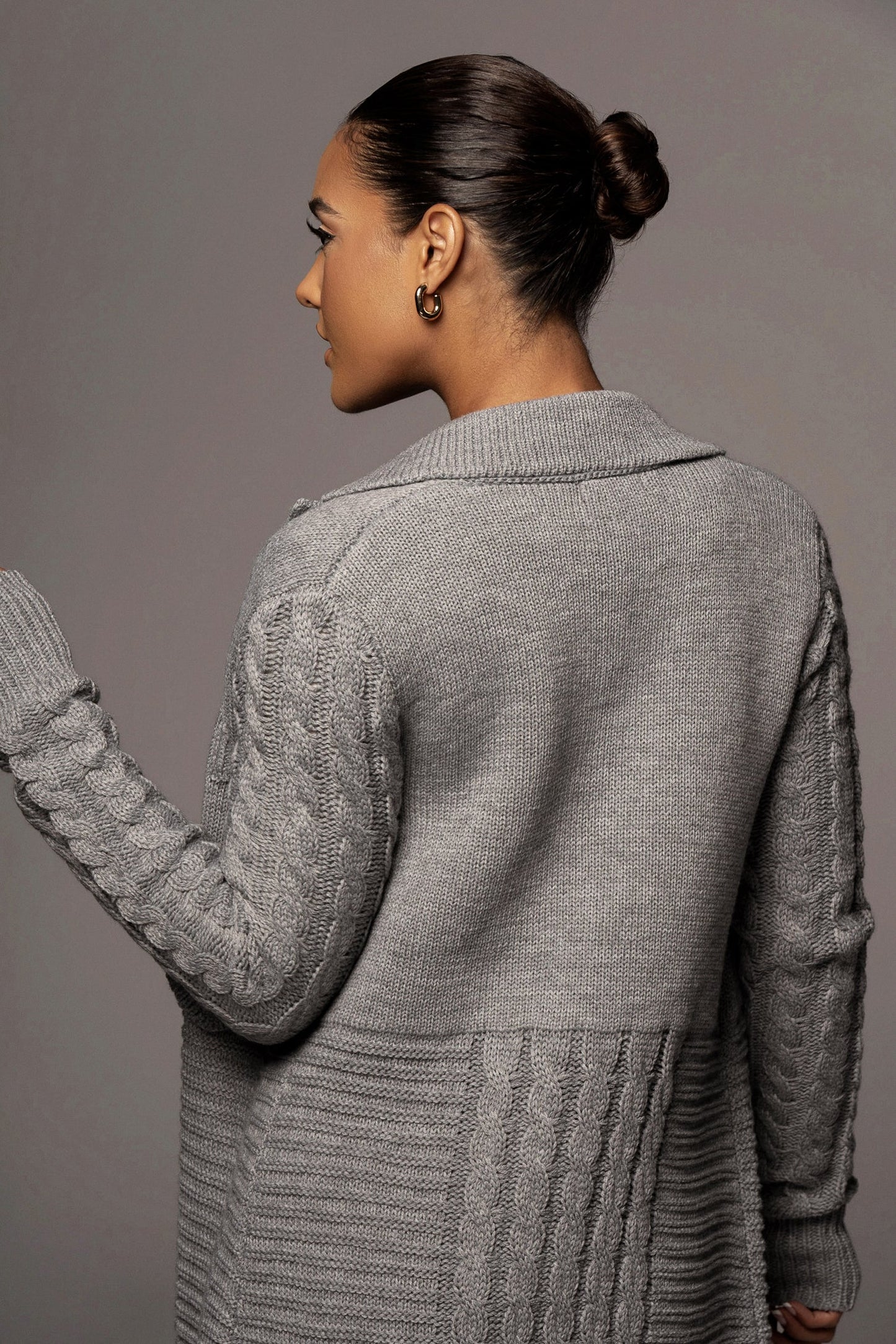 Grey Evana Cable Knit Cardigan