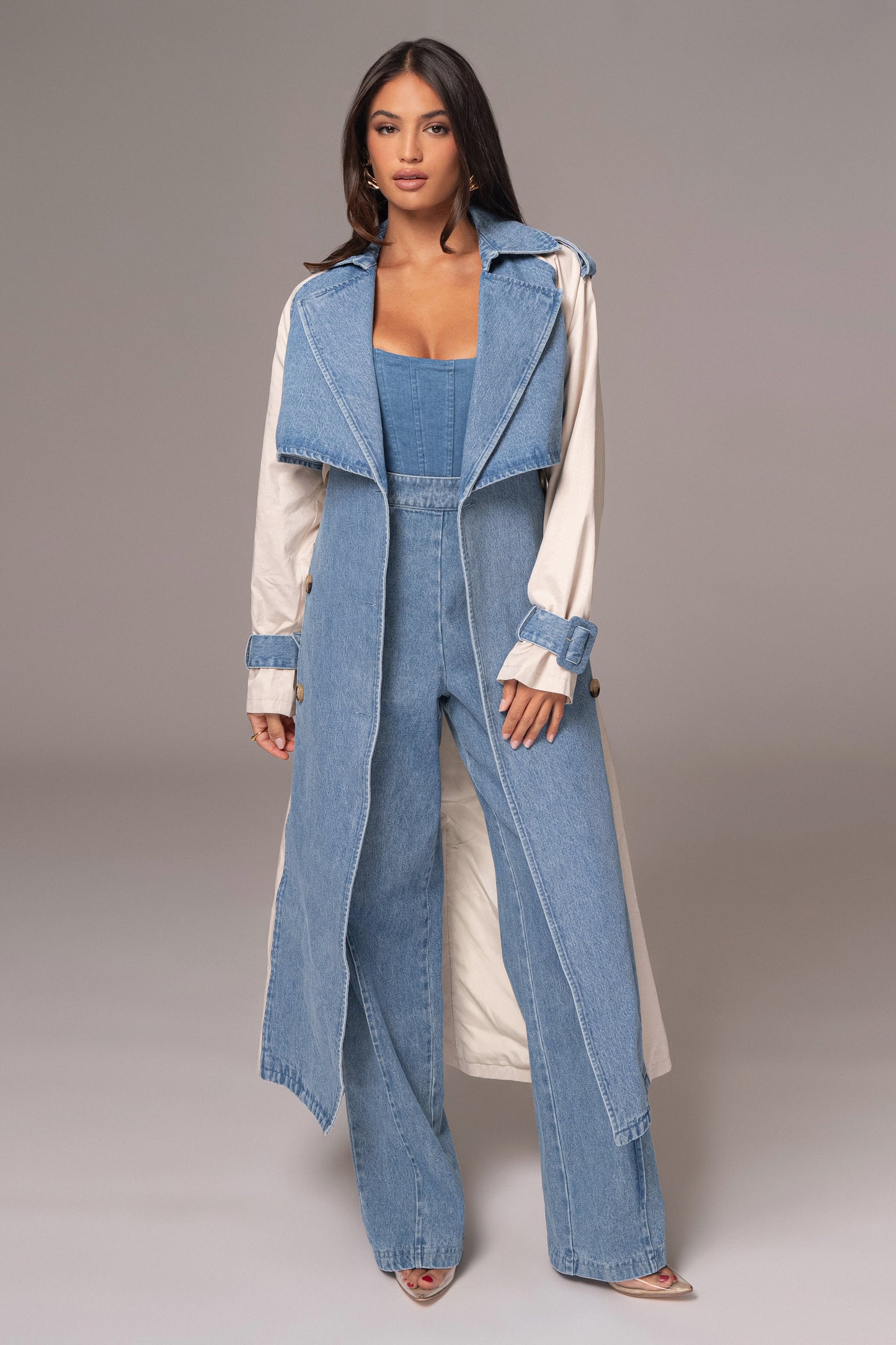 Light Wash Denim Leighton Belted Contrast Coat