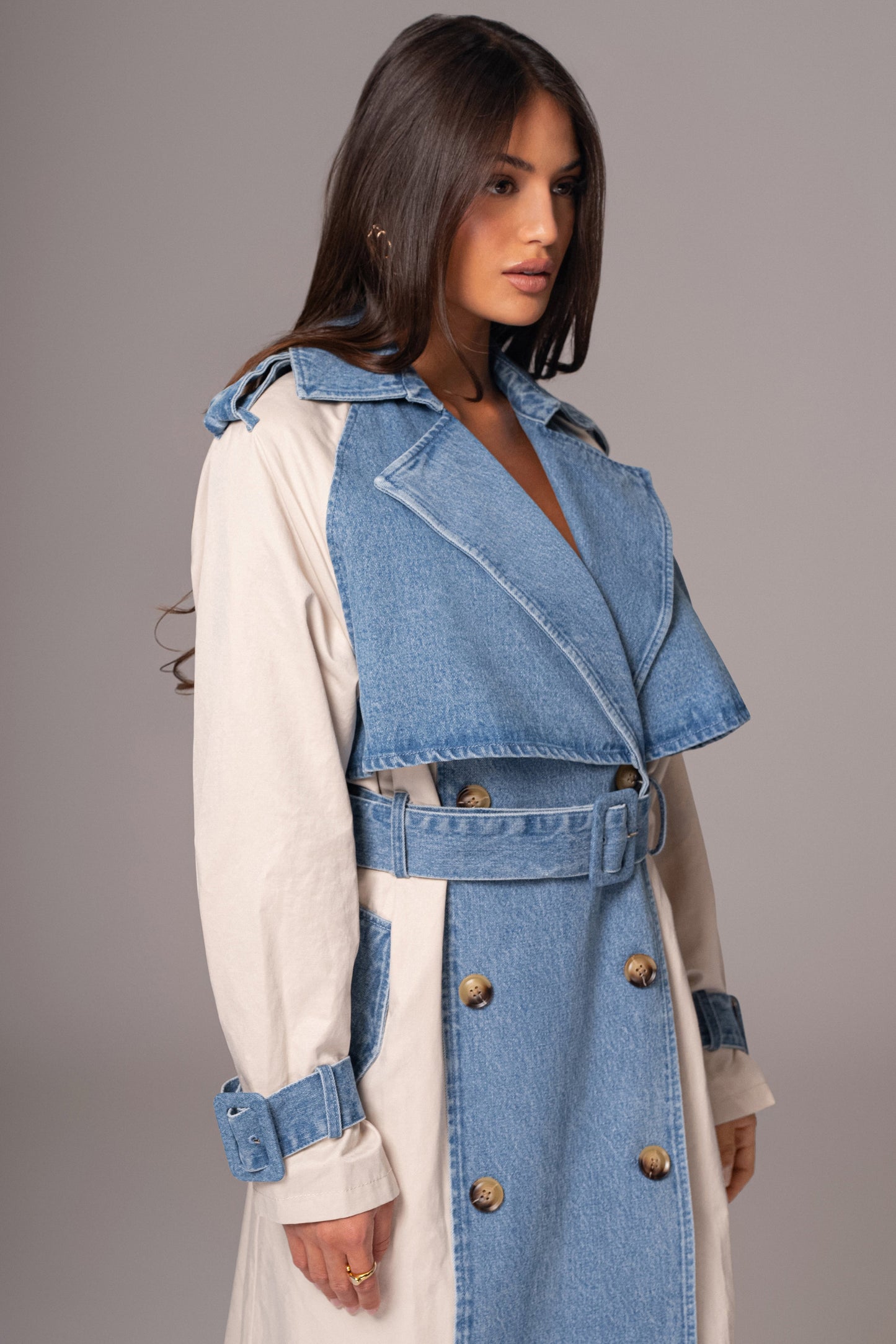 Light Wash Denim Leighton Belted Contrast Coat