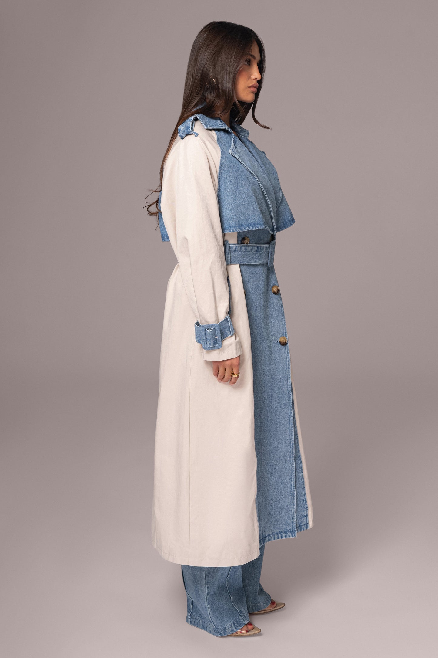 Light Wash Denim Leighton Belted Contrast Coat