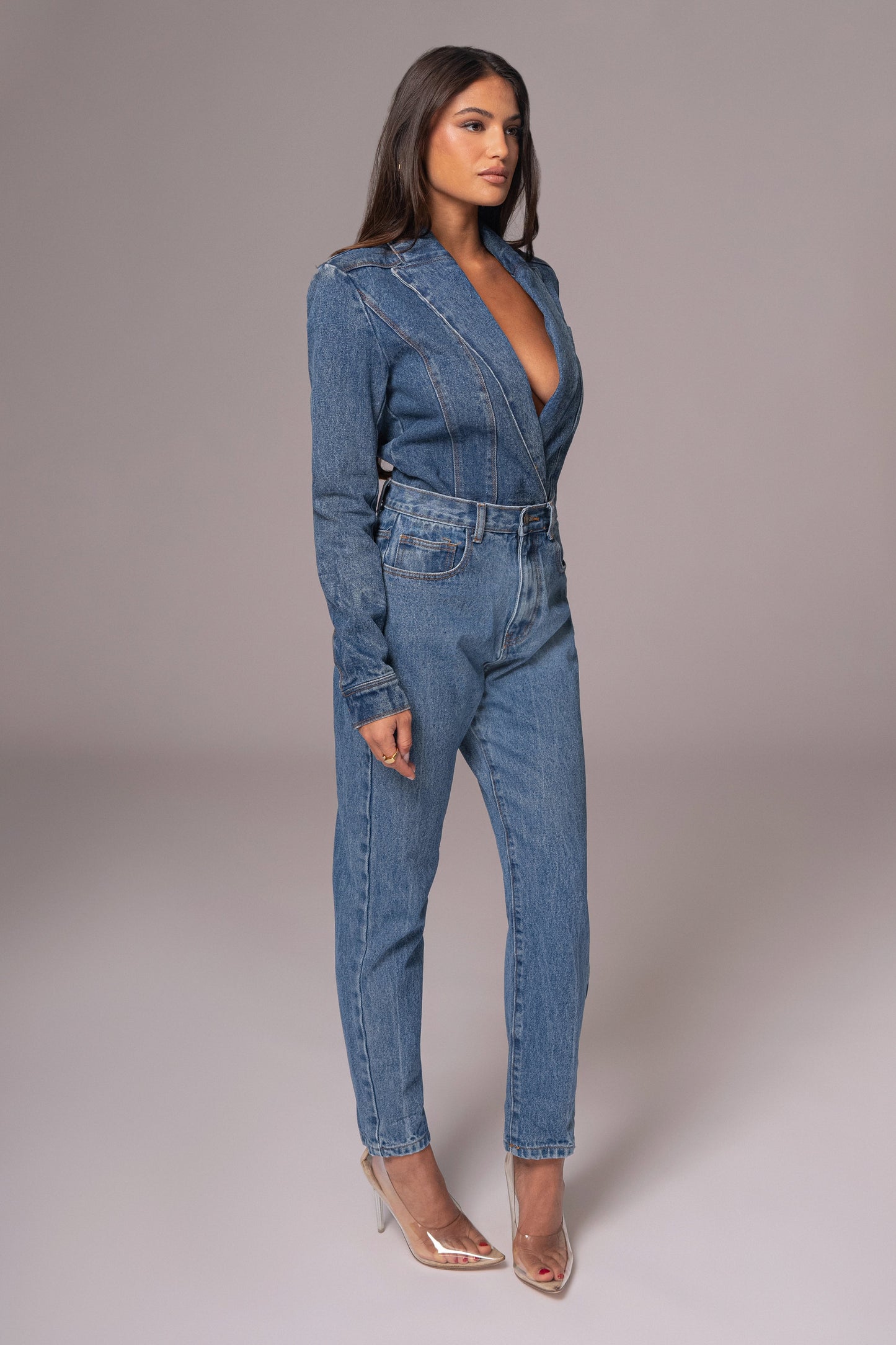 Medium Wash Dominica Structured Denim Bodysuit