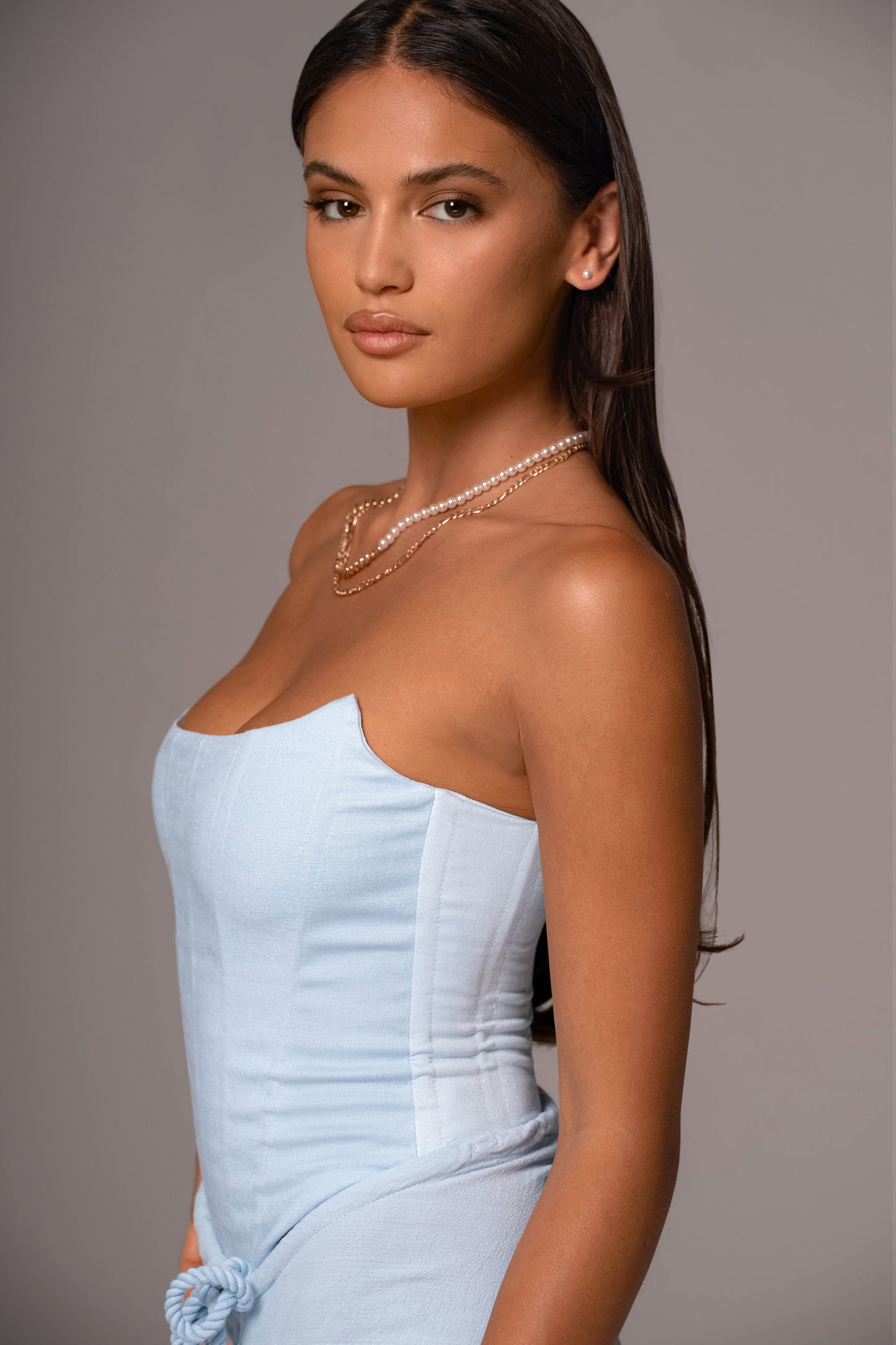 Sky Blue Fenix Reversible Linen Corset