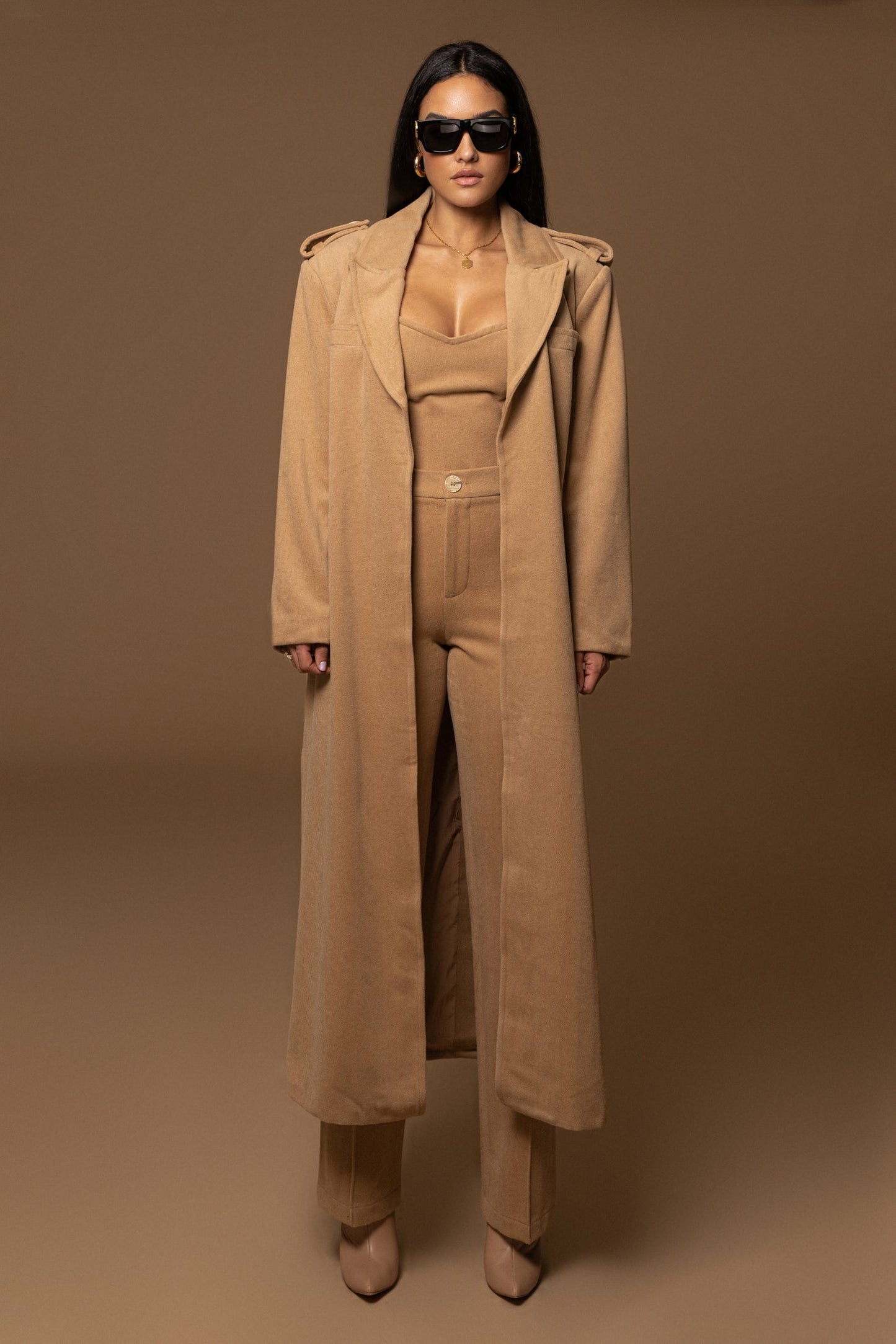 Beige SAVANNAH BELTED WOVEN COAT