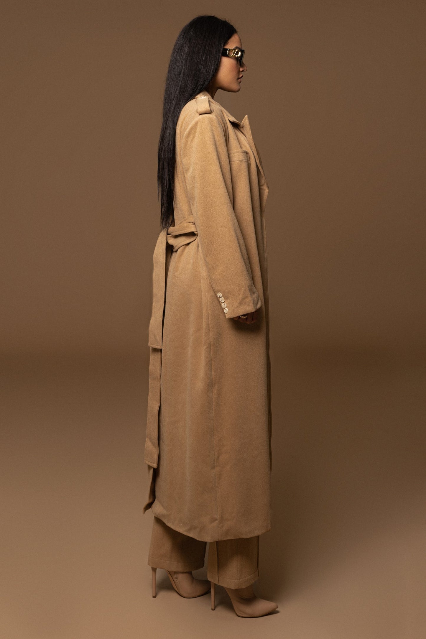 Beige SAVANNAH BELTED WOVEN COAT