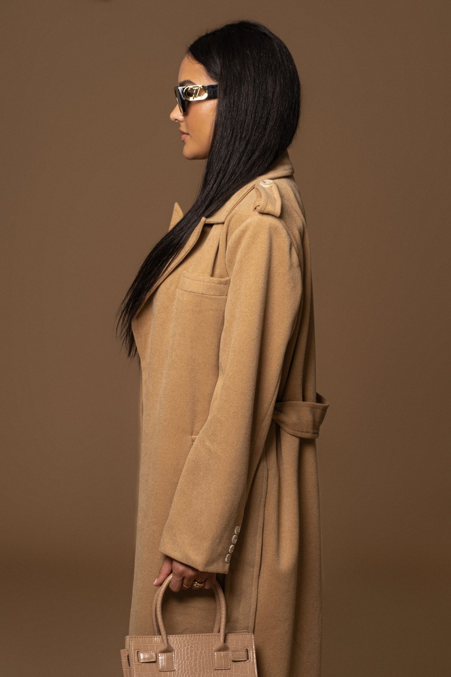 Beige SAVANNAH BELTED WOVEN COAT