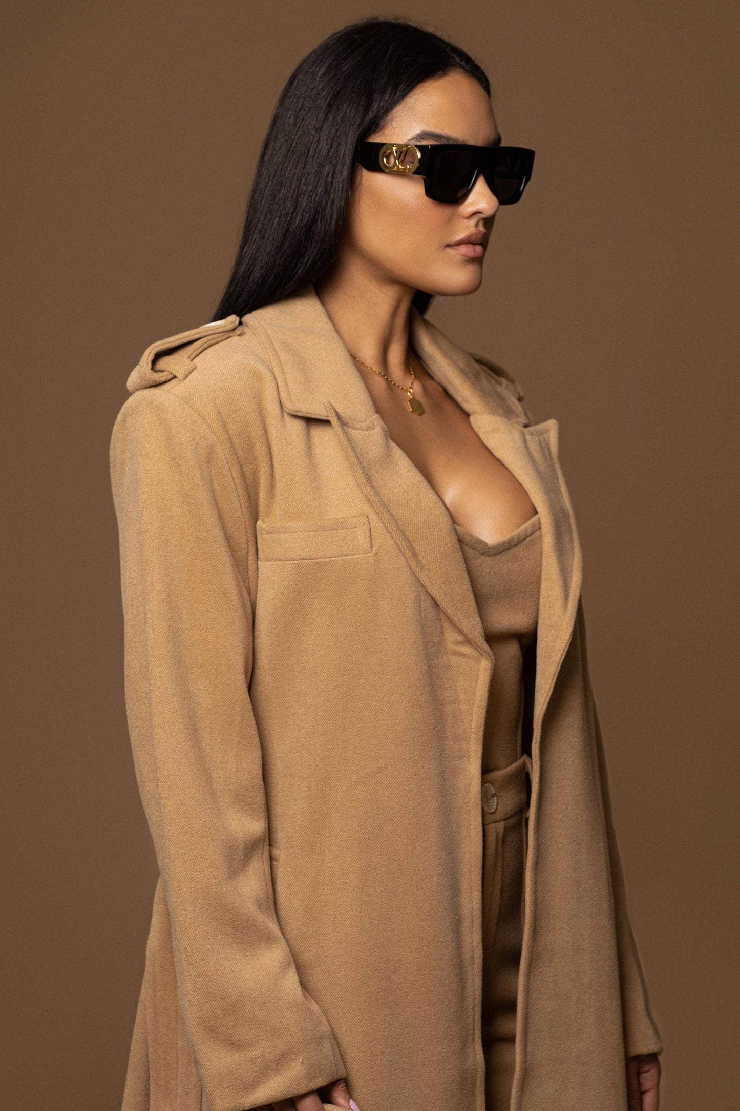 Beige SAVANNAH BELTED WOVEN COAT