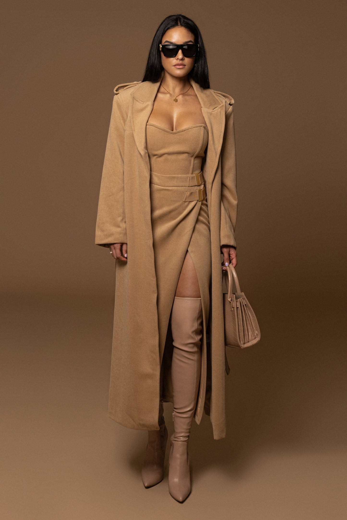 Beige SAVANNAH BELTED WOVEN COAT