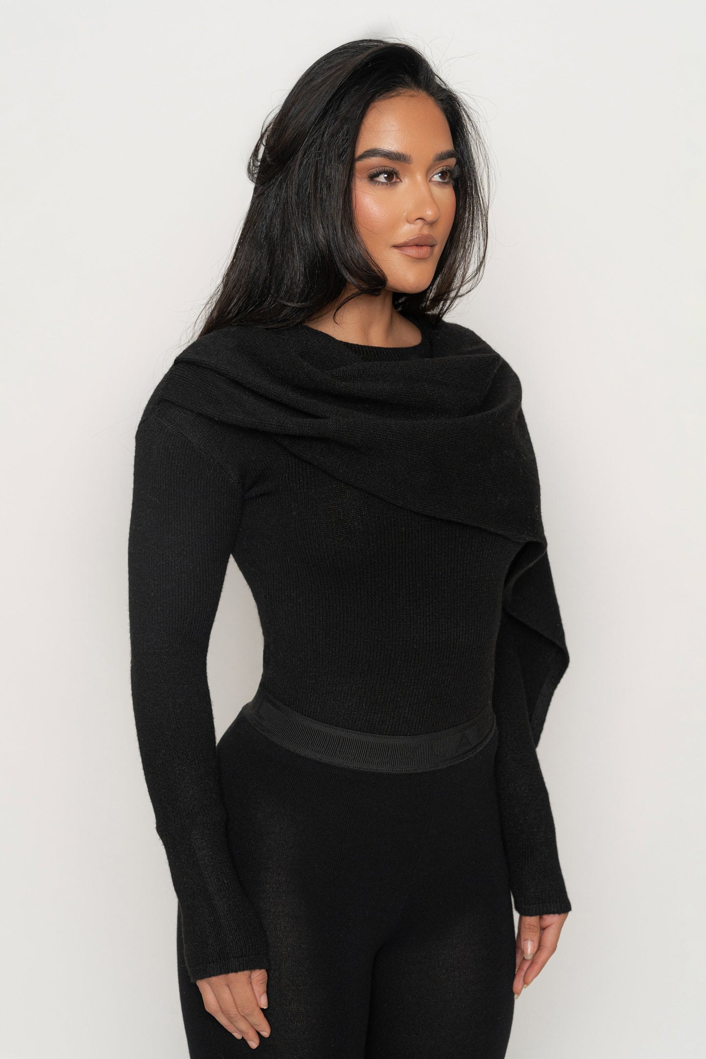 Black Ribbed Scarf Top