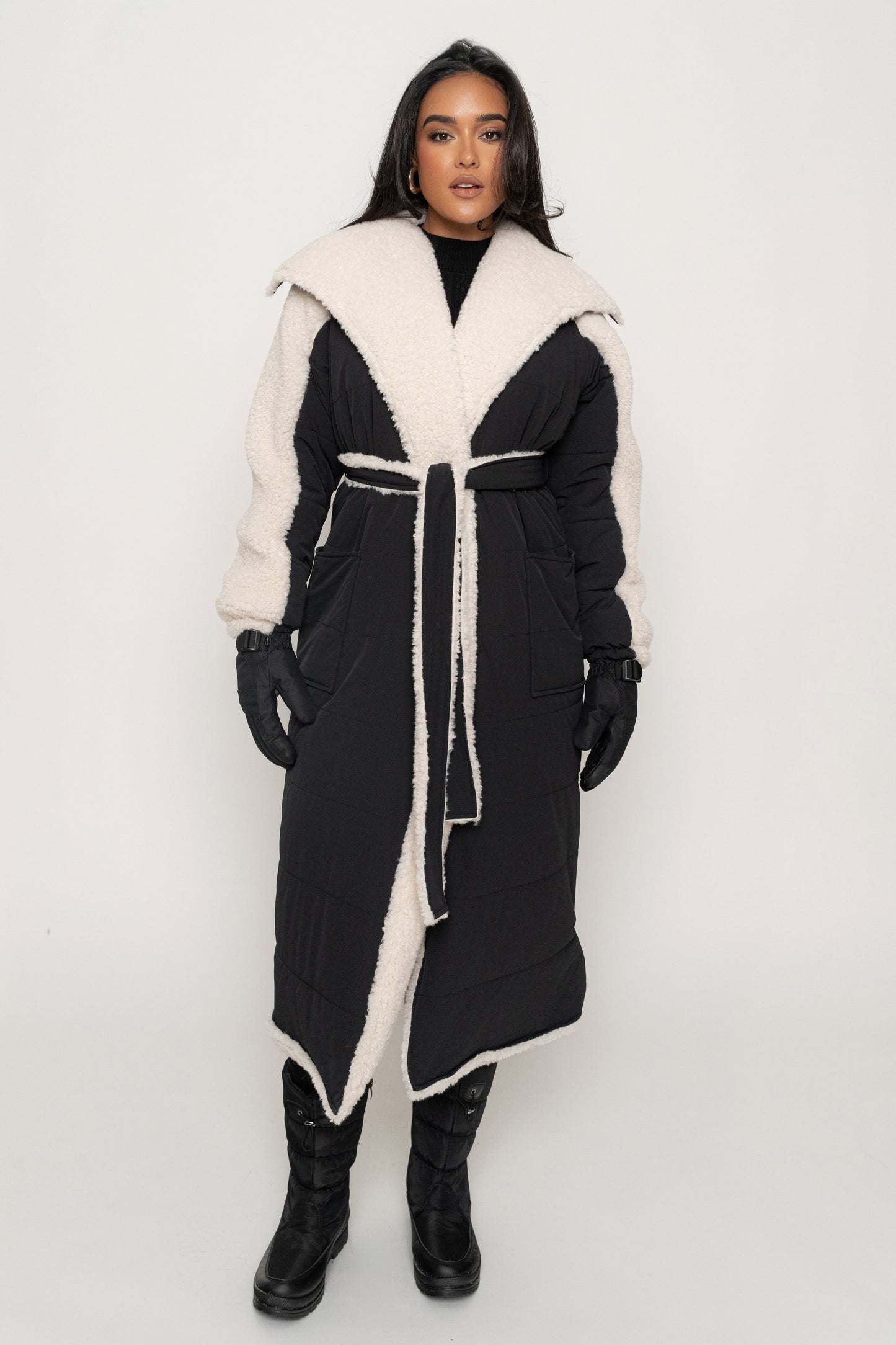 Black/Ivory Contrast Sherpa Coat