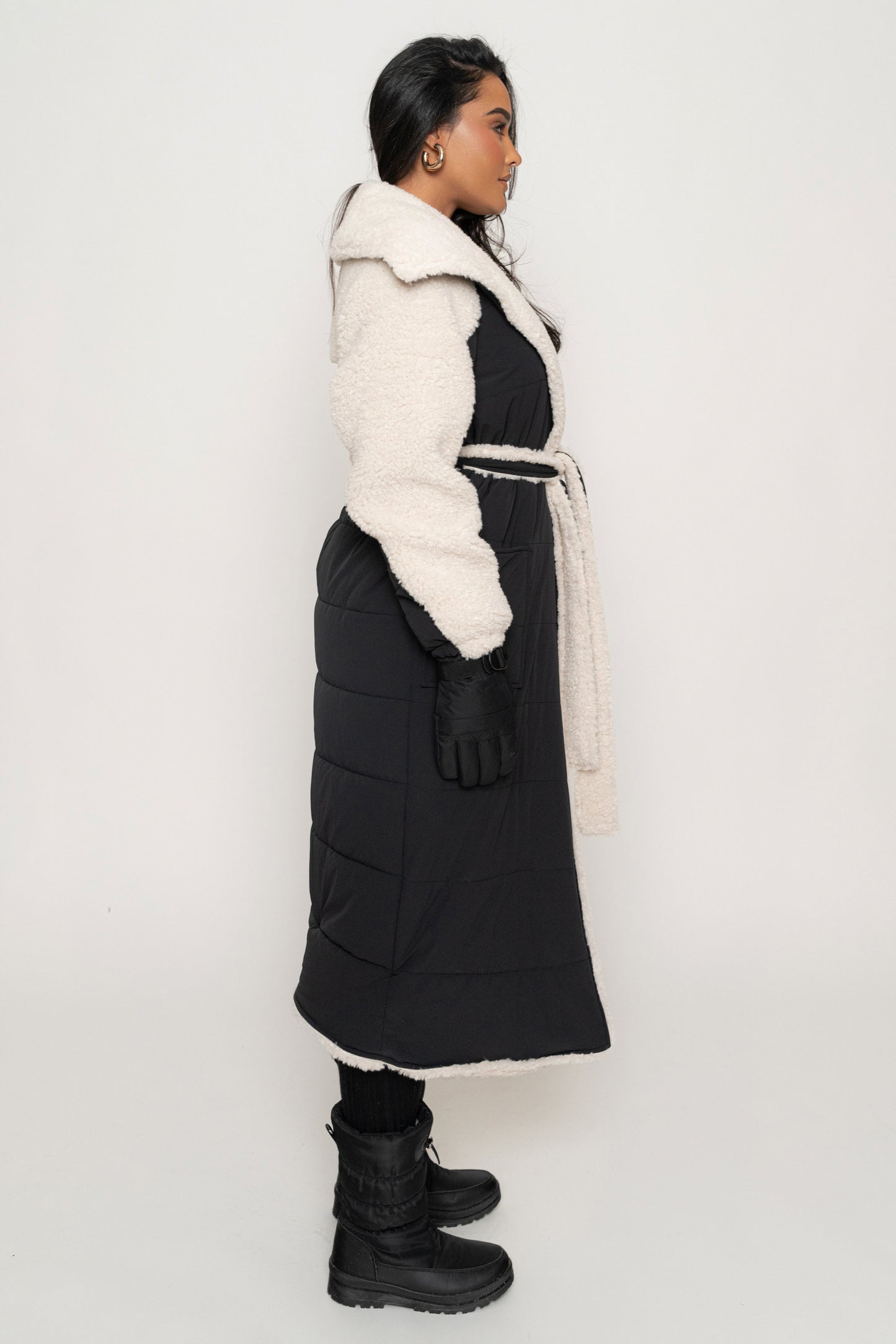 Black/Ivory Contrast Sherpa Coat