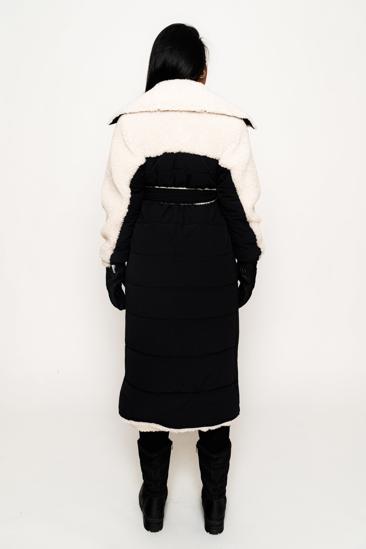 Black/Ivory Contrast Sherpa Coat