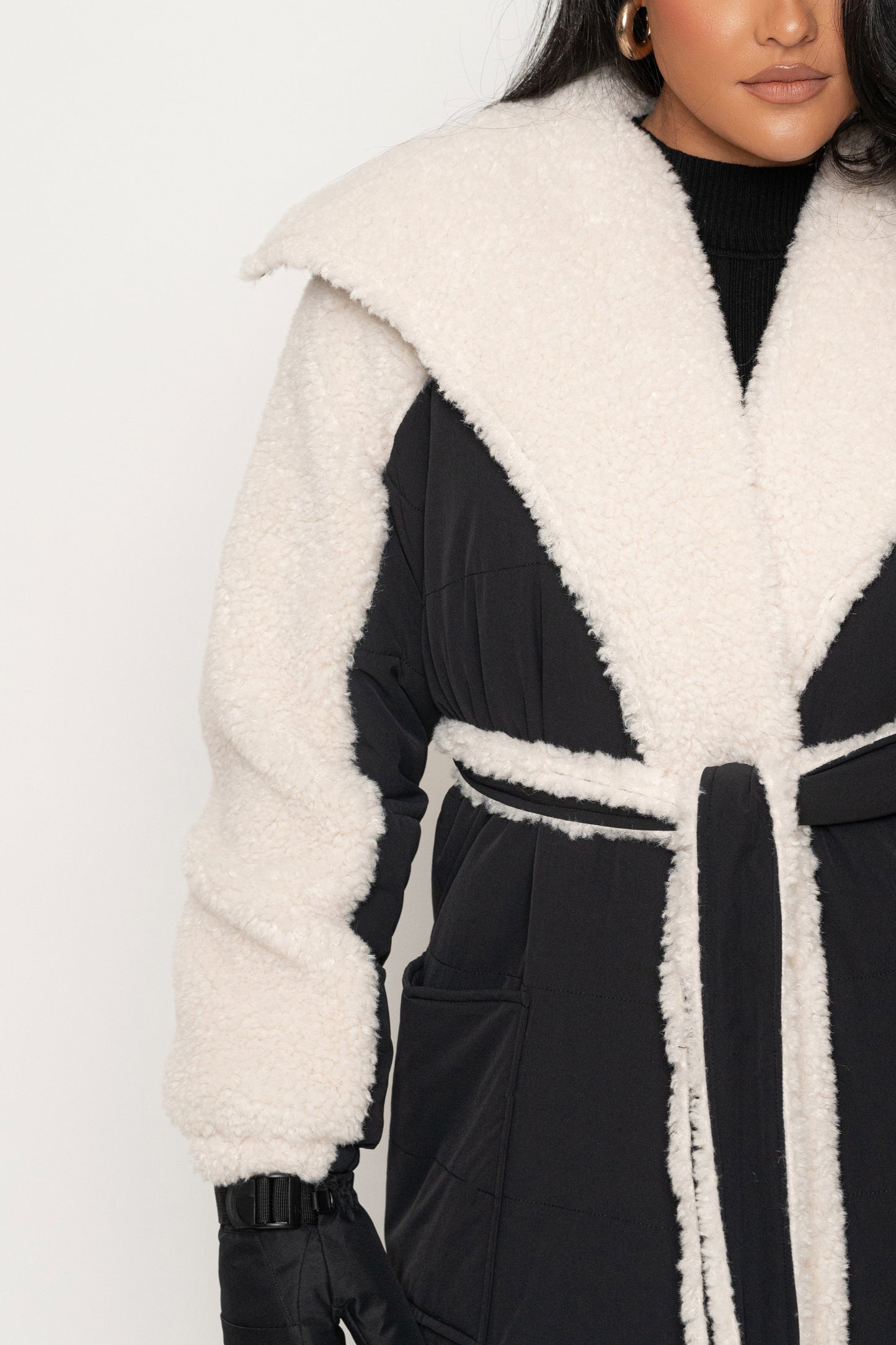 Black/Ivory Contrast Sherpa Coat