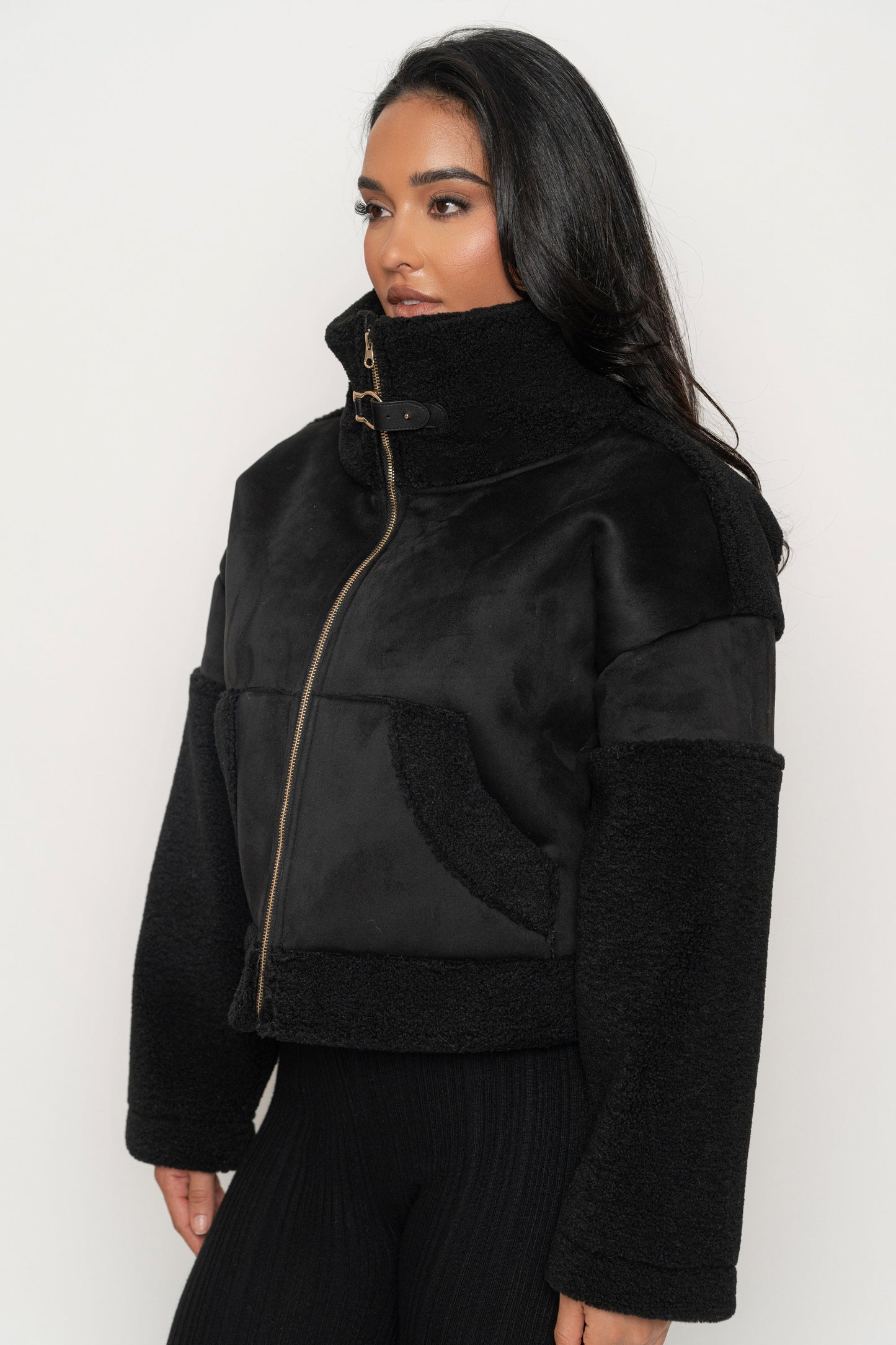 Black Suede And Sherpa Jacket