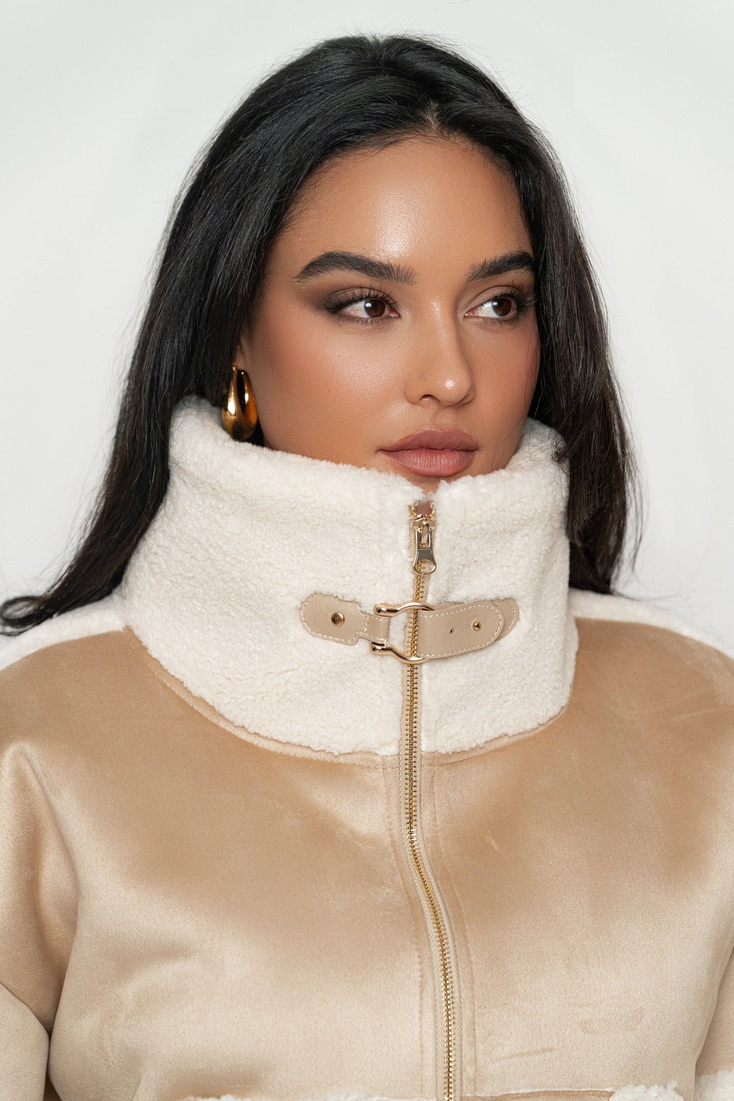 Sand Suede And Sherpa Jacket