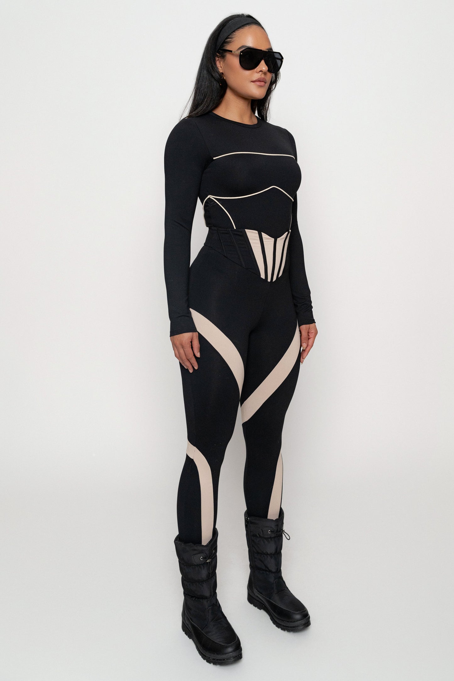 Black/Cream Pilar Piped Bodysuit